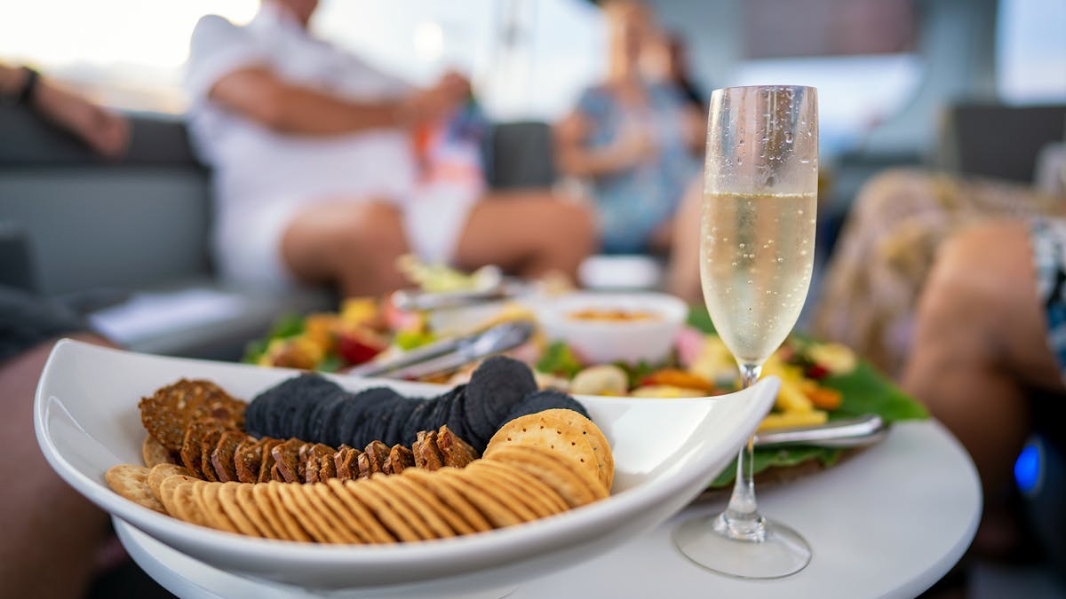 Platter of hors d'oeuvres and champagne available additions to Cairns River Cruise Bookings