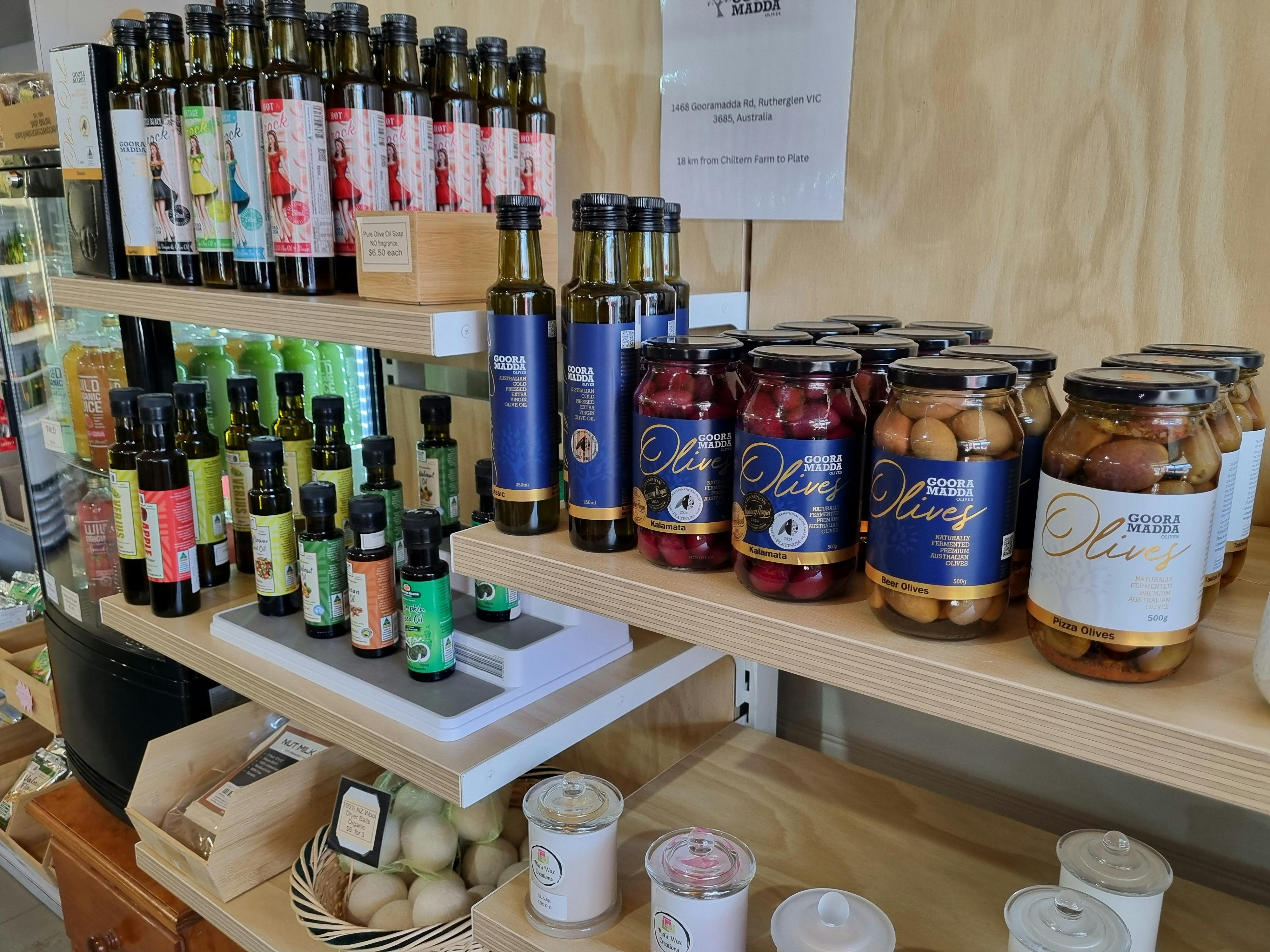 Local condiments on a shelf