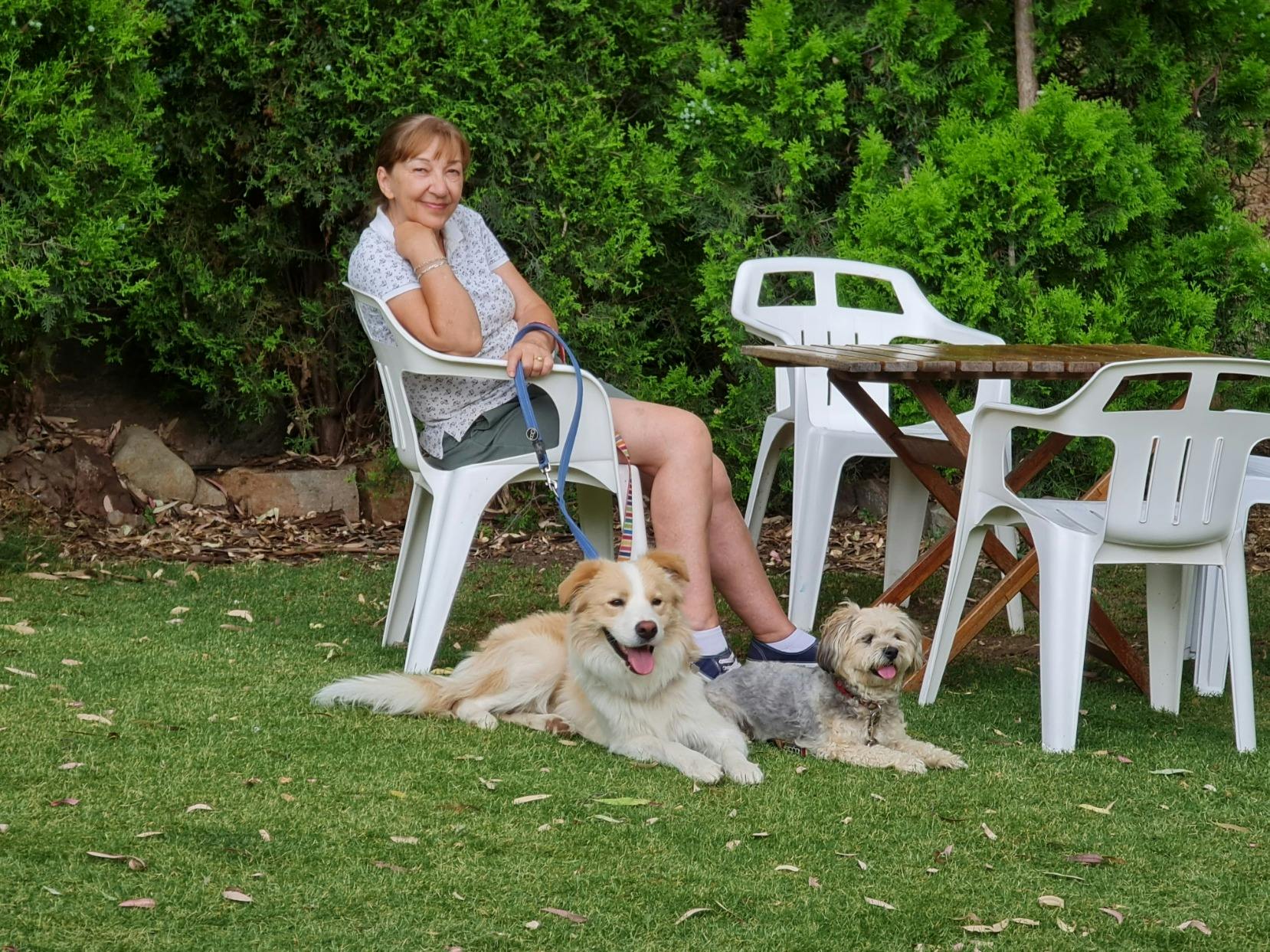 Customer and her dogs