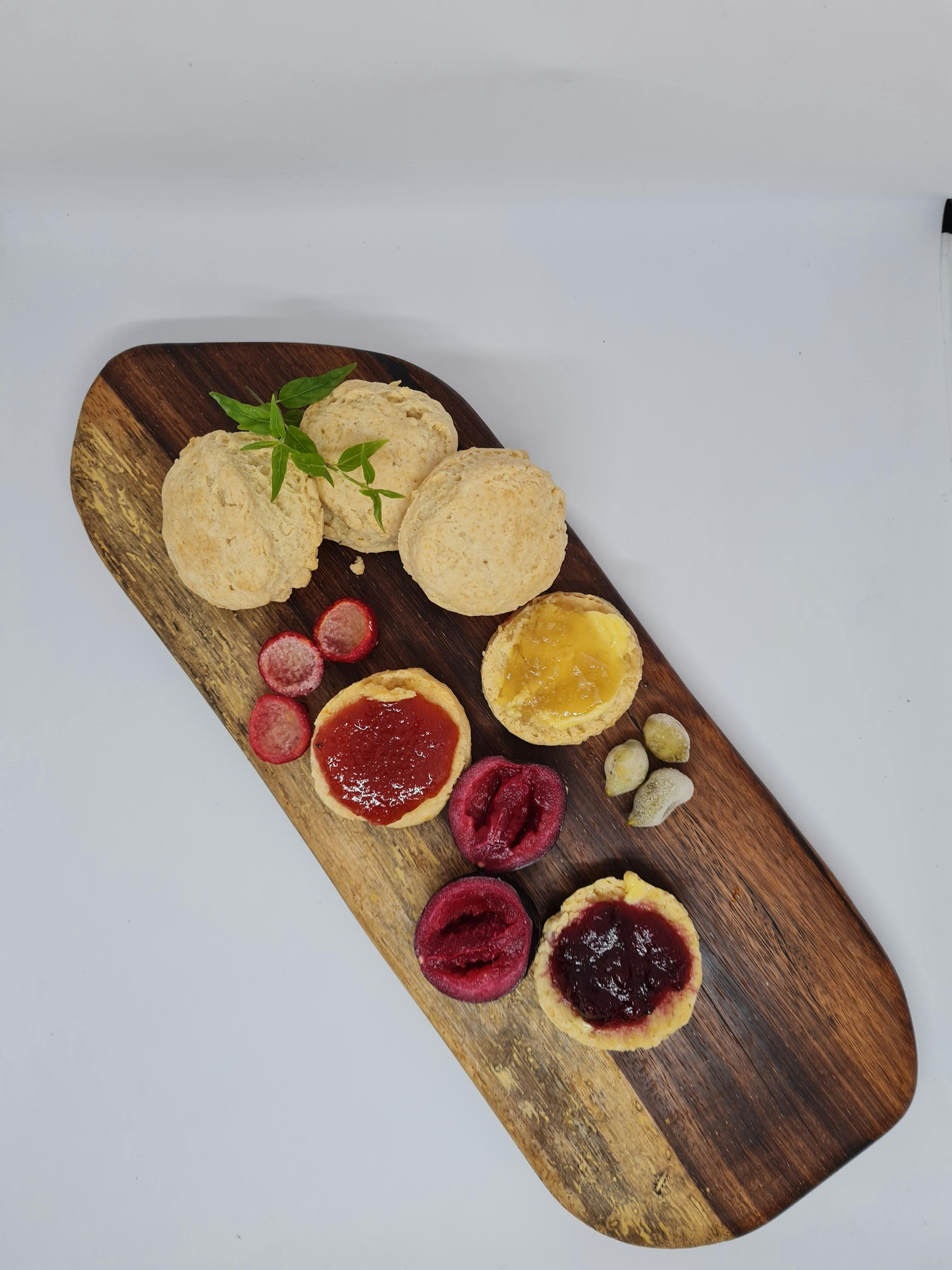 Scones featuring Native Oz Bushfoods gourmet jam range