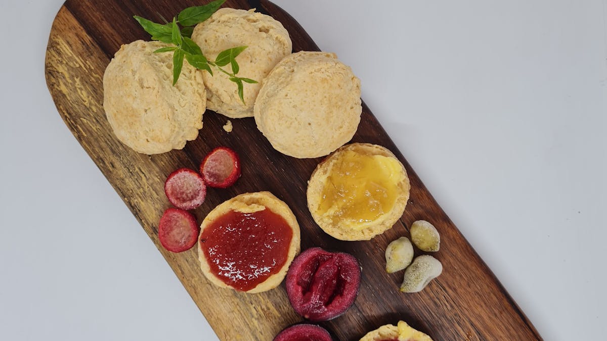 Scones featuring Native Oz Bushfoods gourmet jam range