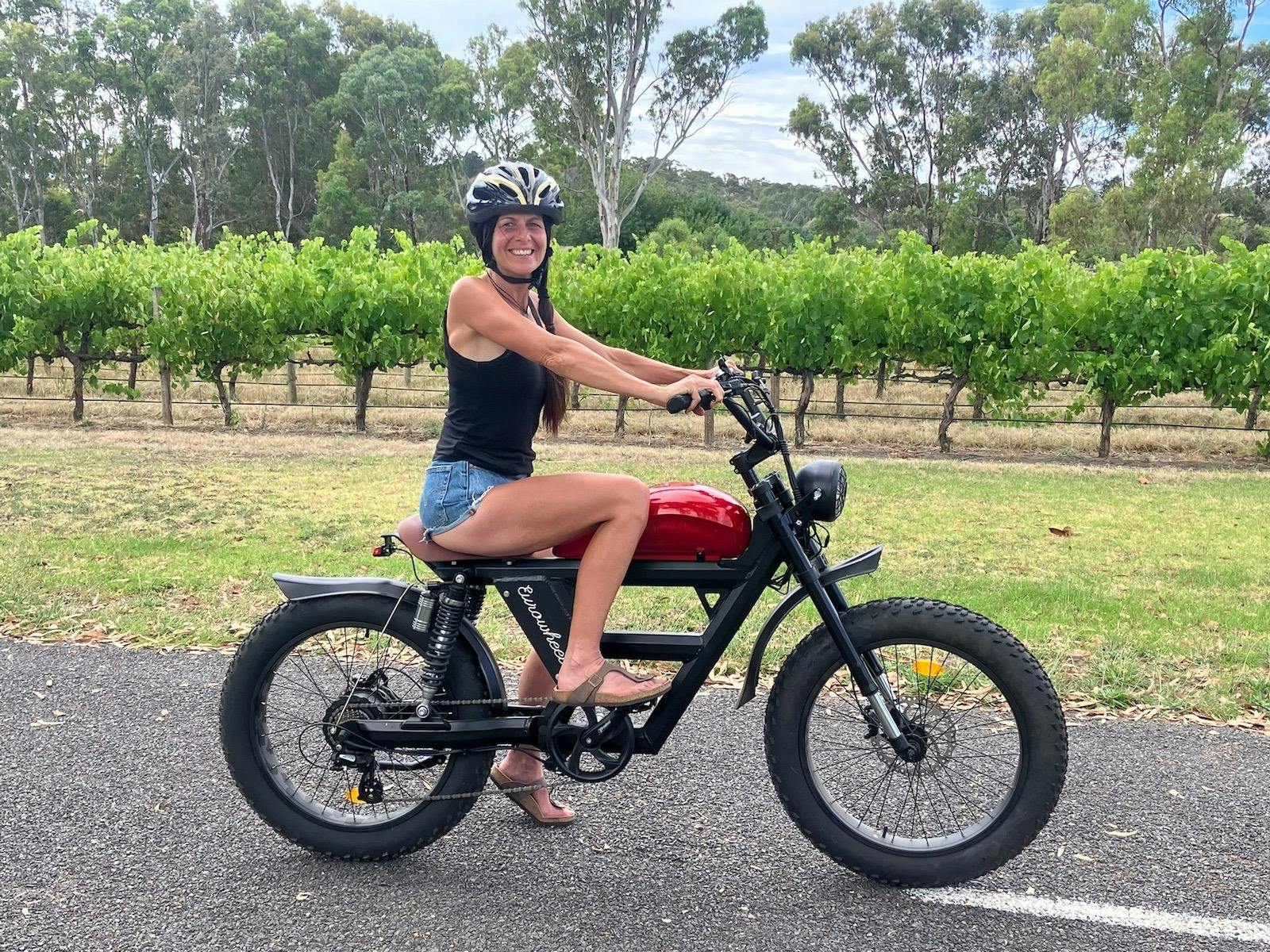 Serafina on the red ebike