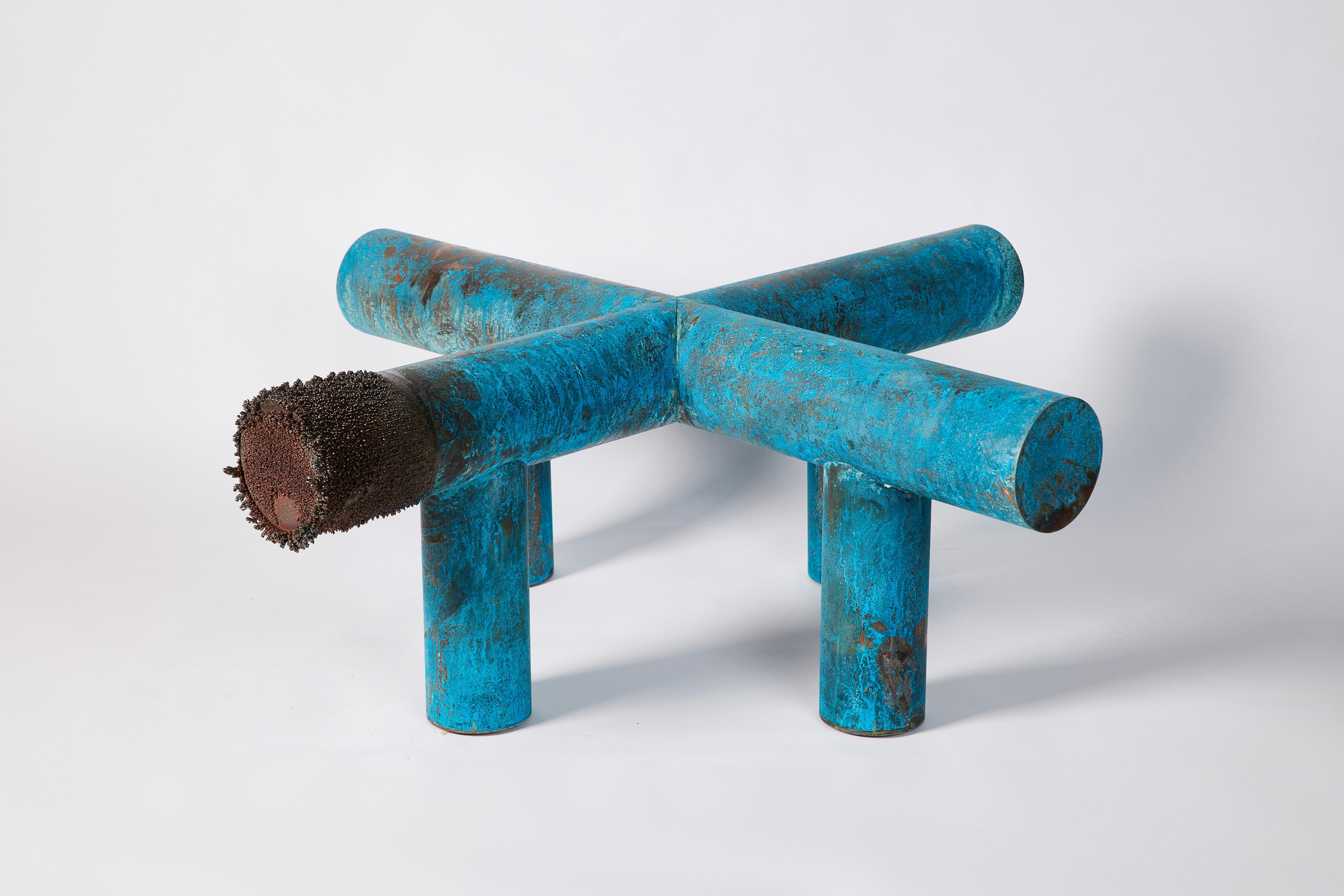 Elliot Bastianon, X Bench, 2023. Copper, electroplated copper 45 x 120 x 120cm.