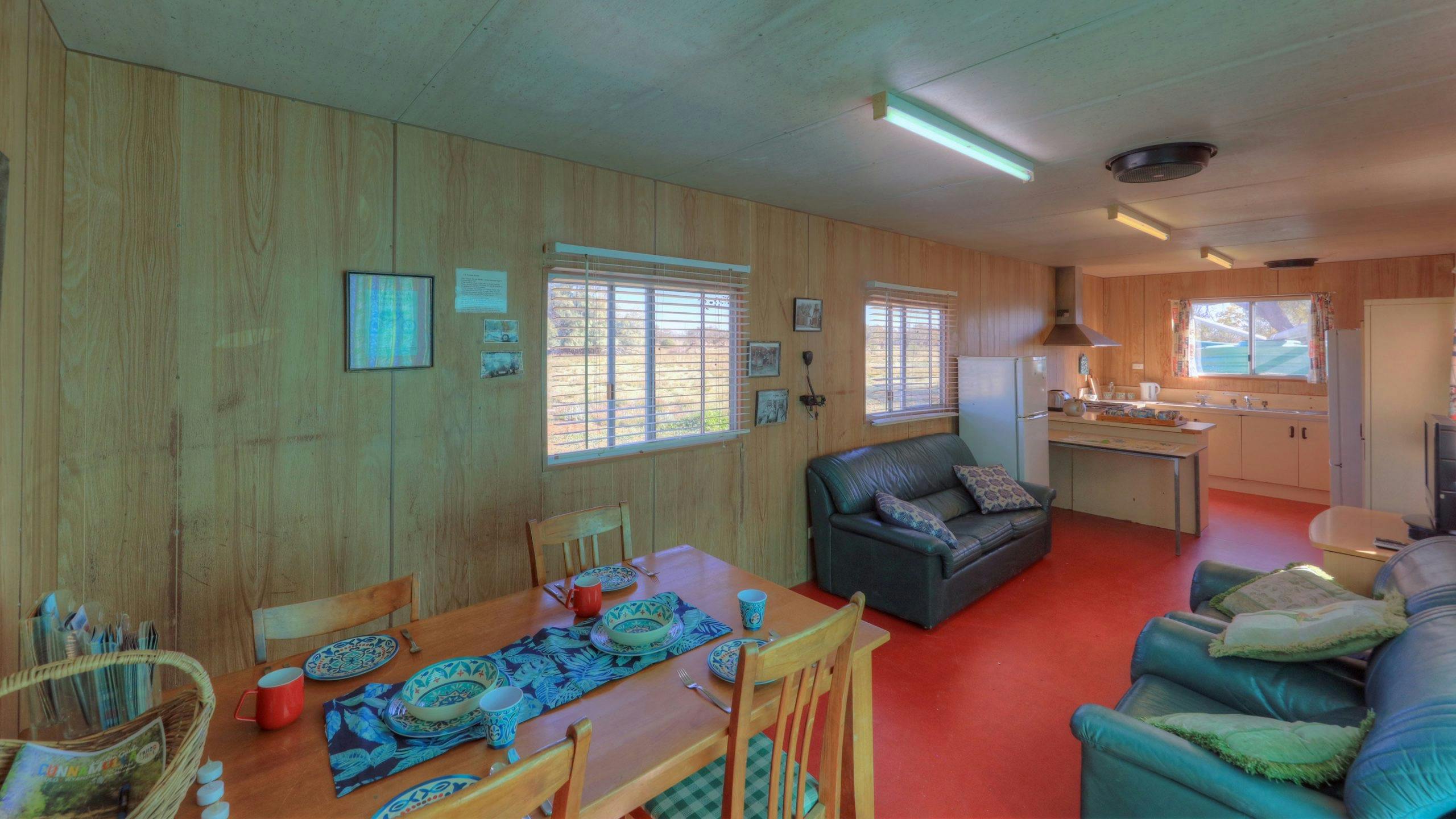 Shared dining space at the Shearer's Quarters, Charlotte Plains, Outback Queensland