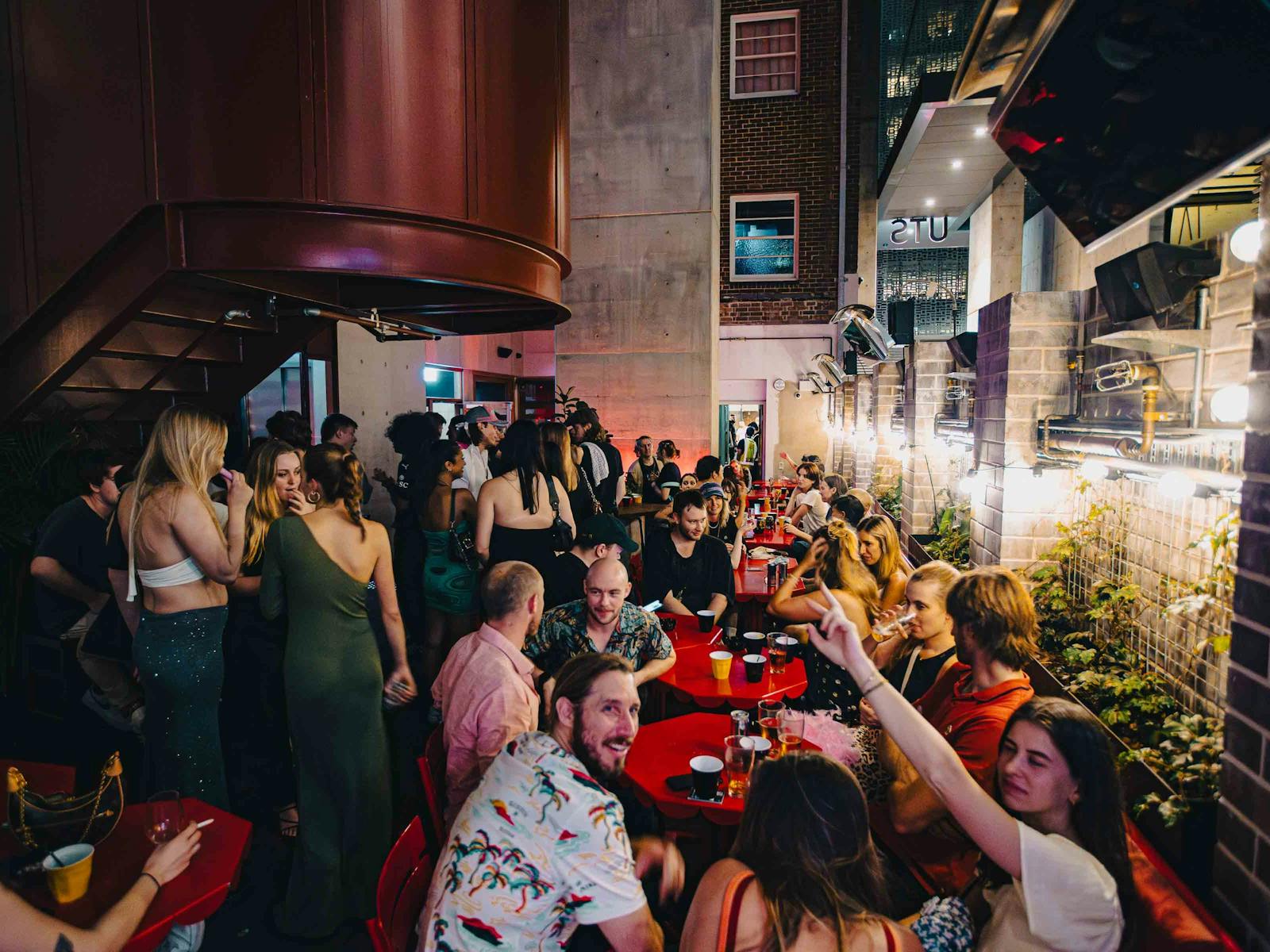 beer garden at night