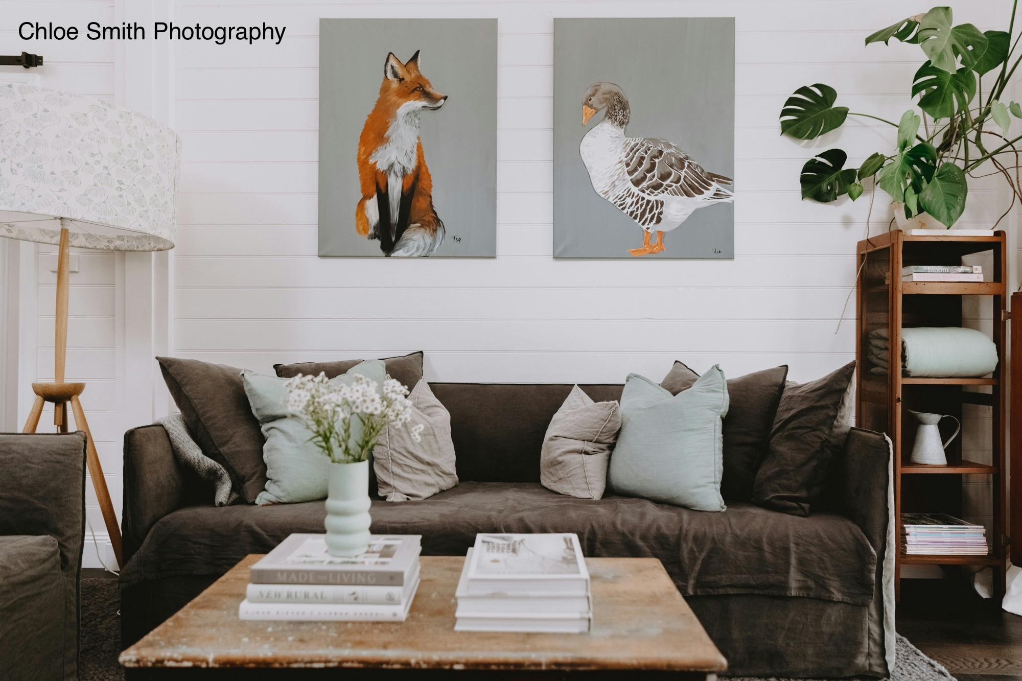 Locals artwork, natural materials and vintage furnishings feature in the living room