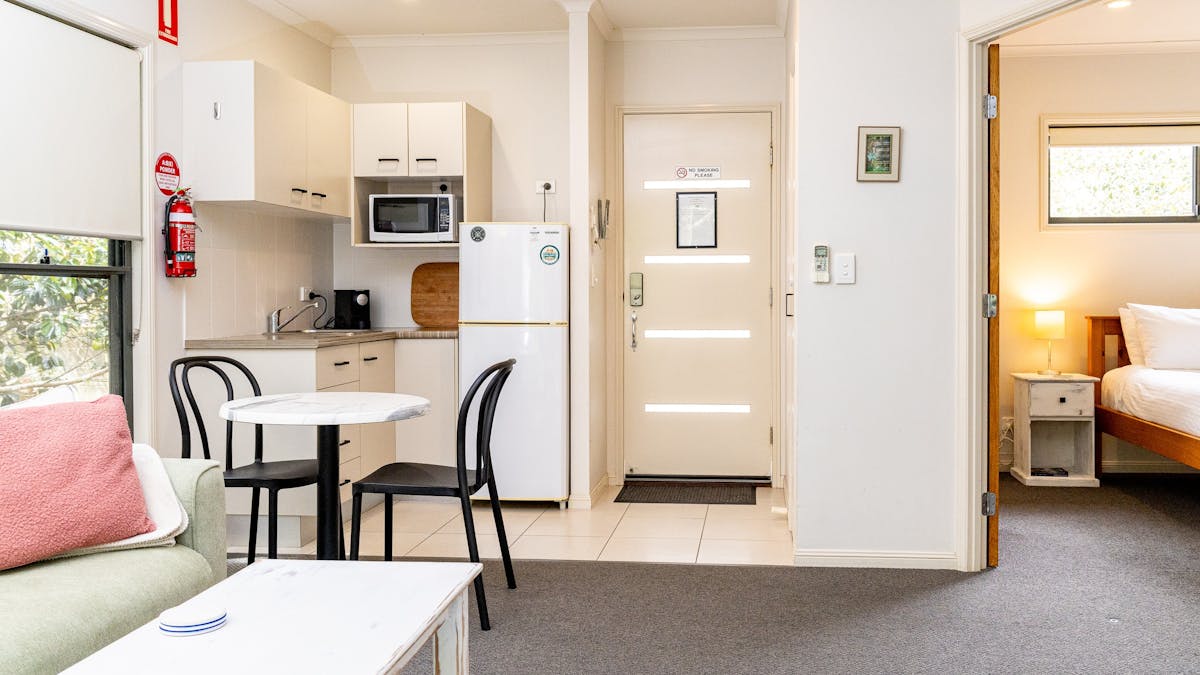 Internal entry, kitchen, living and bedroom