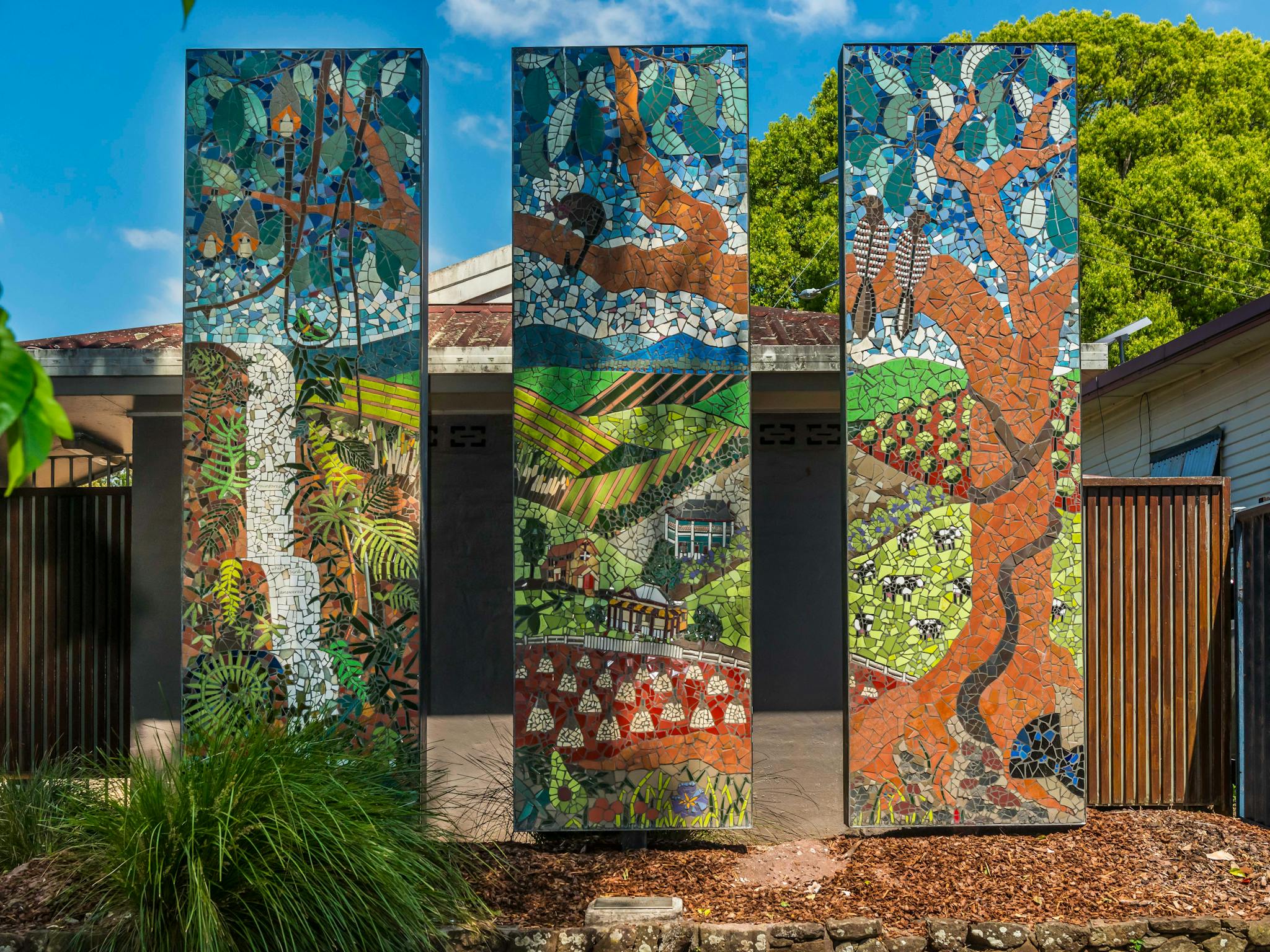Three panels of mosaic tiles