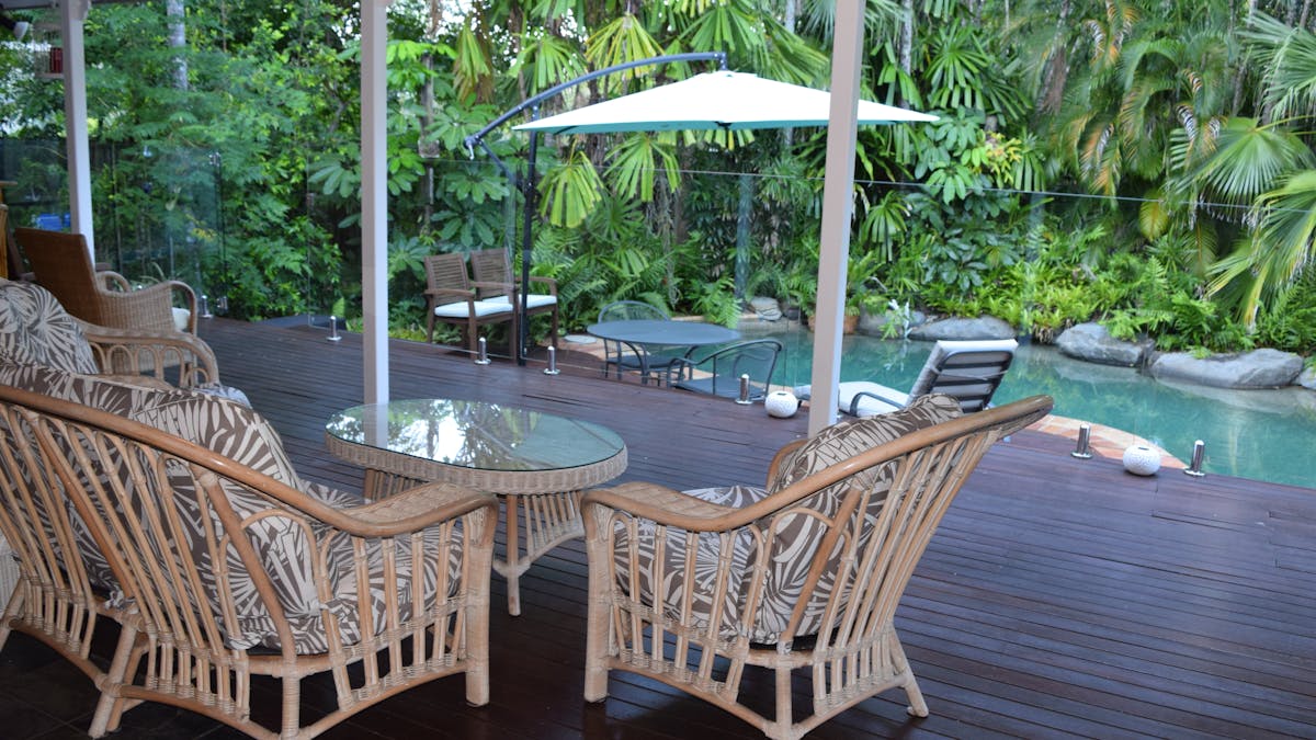 Overlooking the pool.