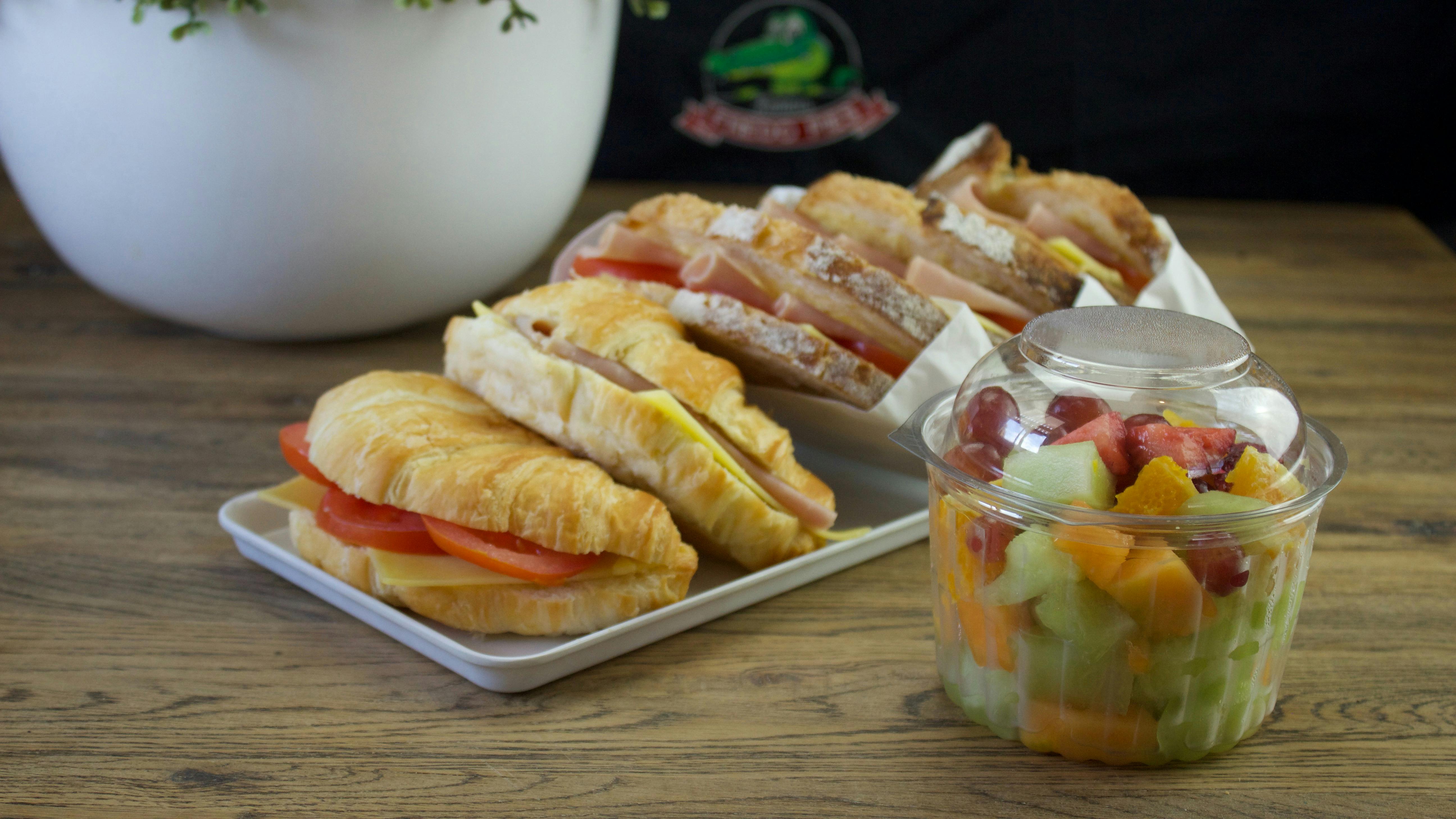 Toasted sandwich fruit salad croissants