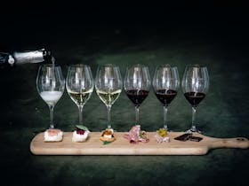 Wine flight with six bites