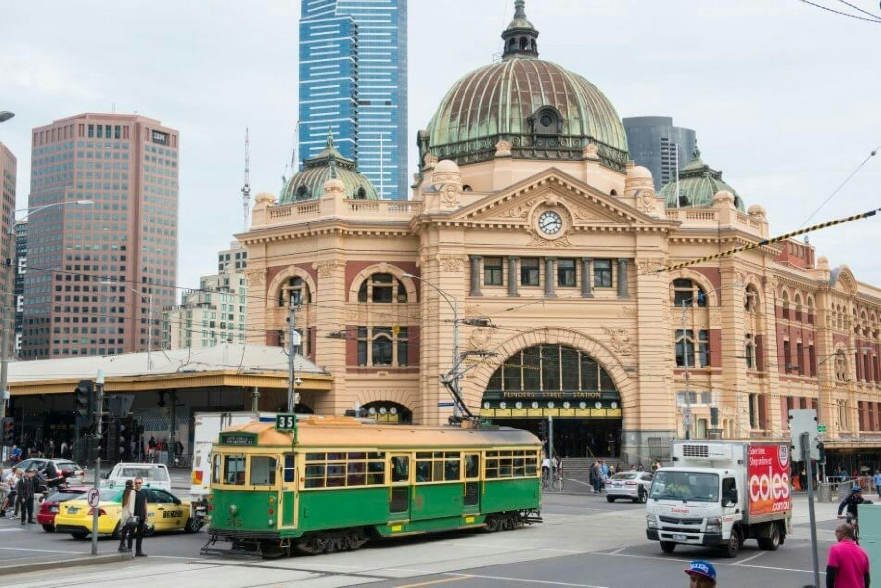 Flinders Street Station with tram infront