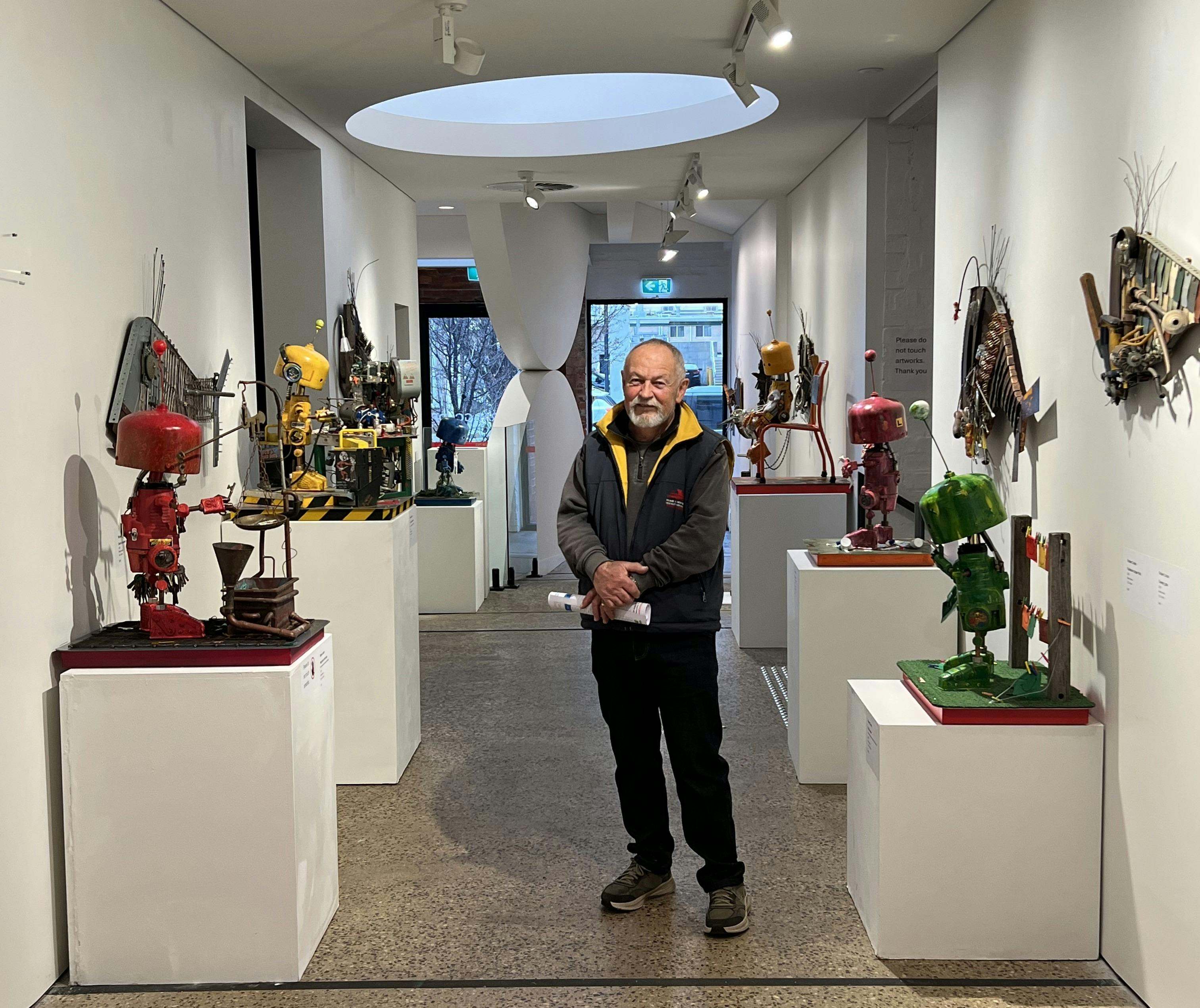 Robert Liston pictured in his exhibition installation of From the fish shop and beyond.