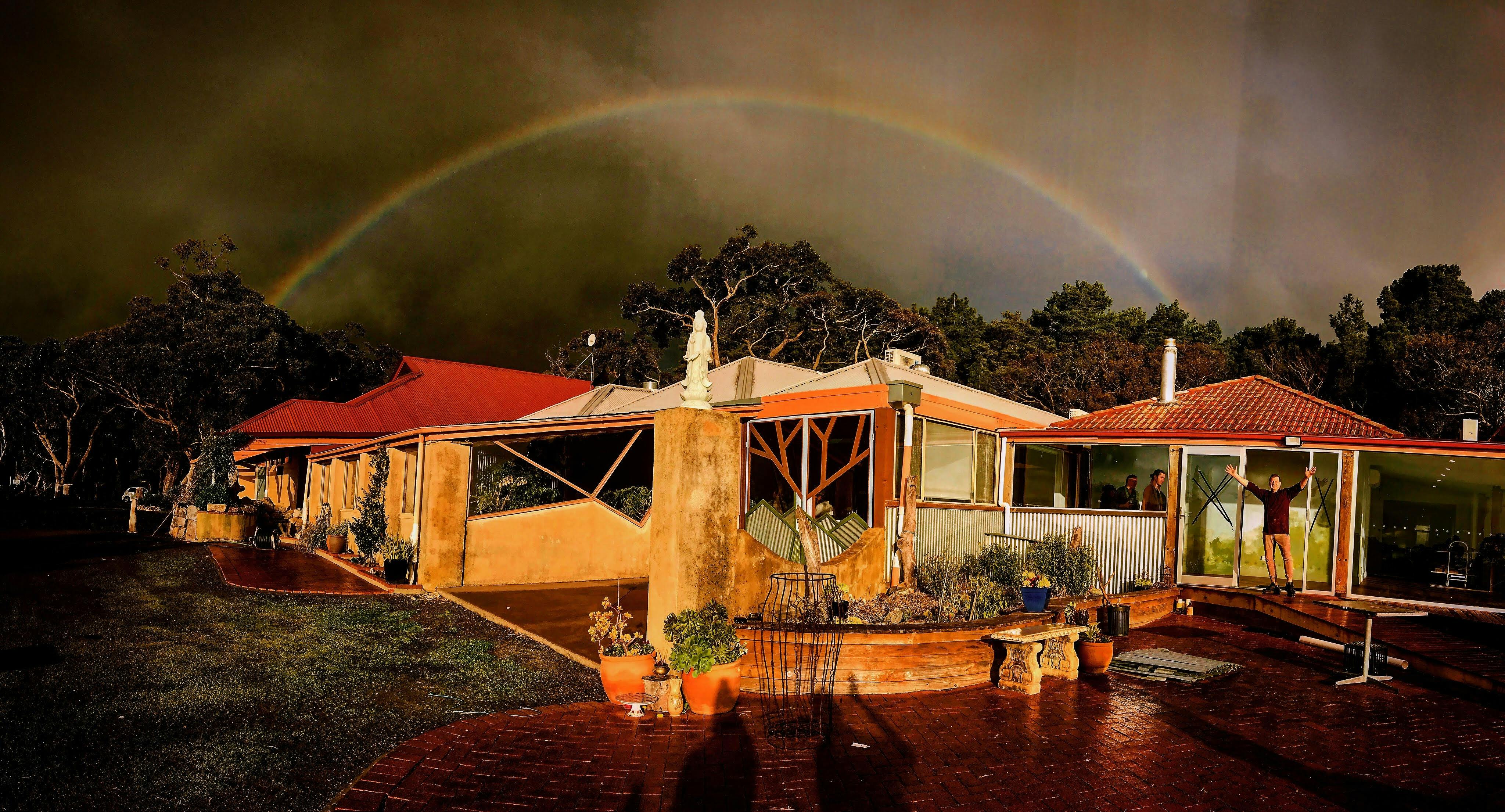 Rain and rainbows, but fire is on inside