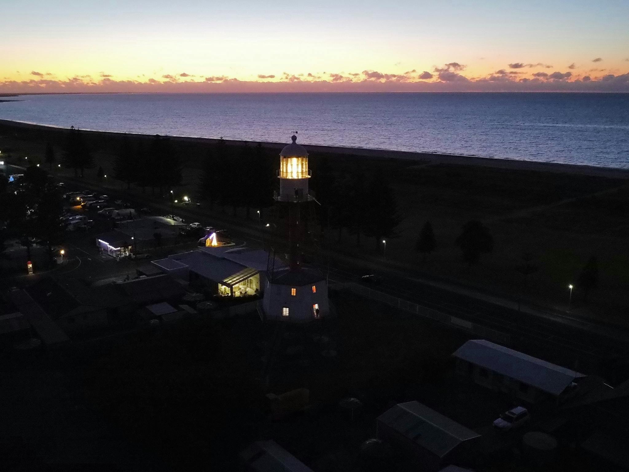 Cape Jaffa Lighthouse night aerial view - a stunning Kingston landmark ng