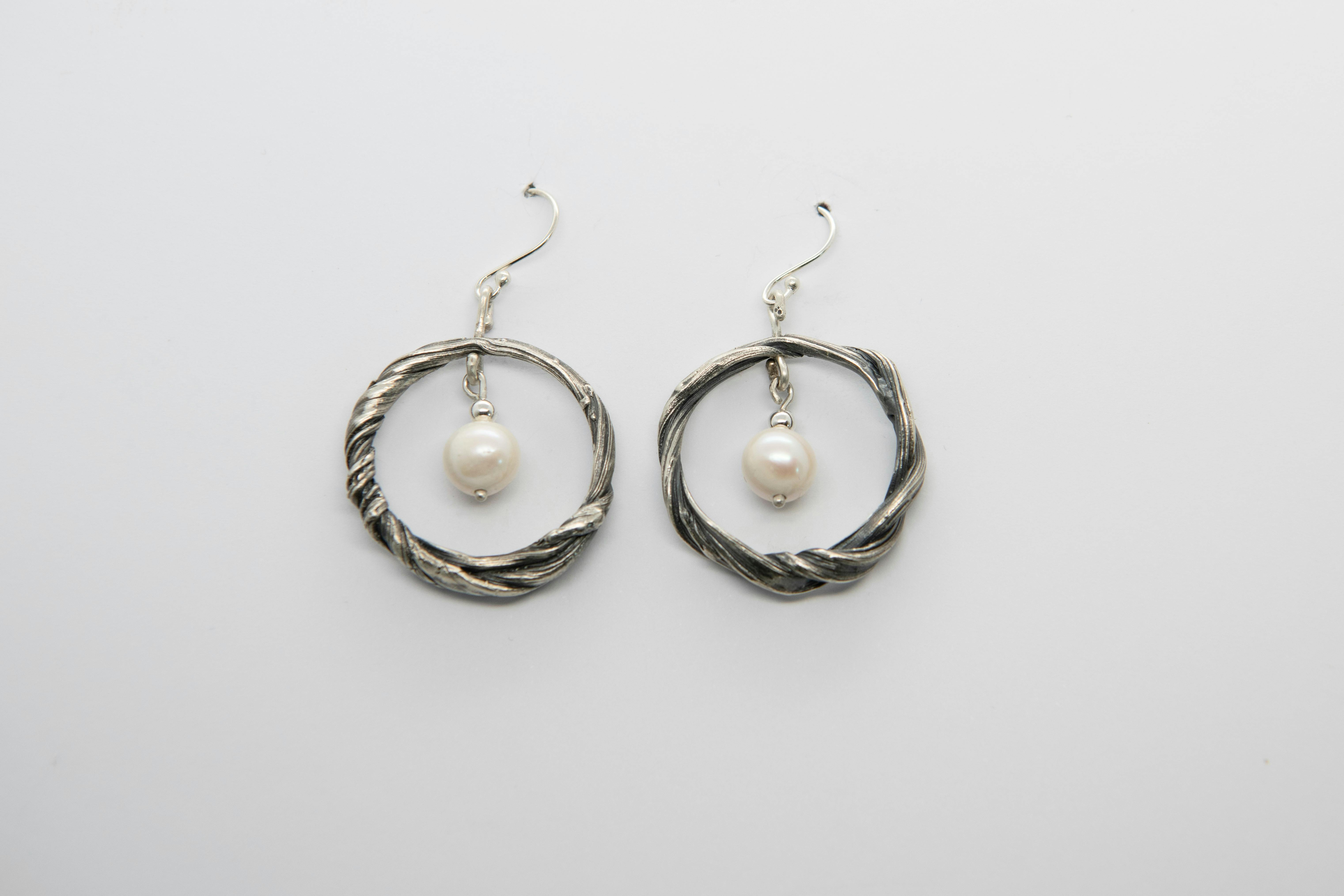 round stirling silver earrings with a pearl