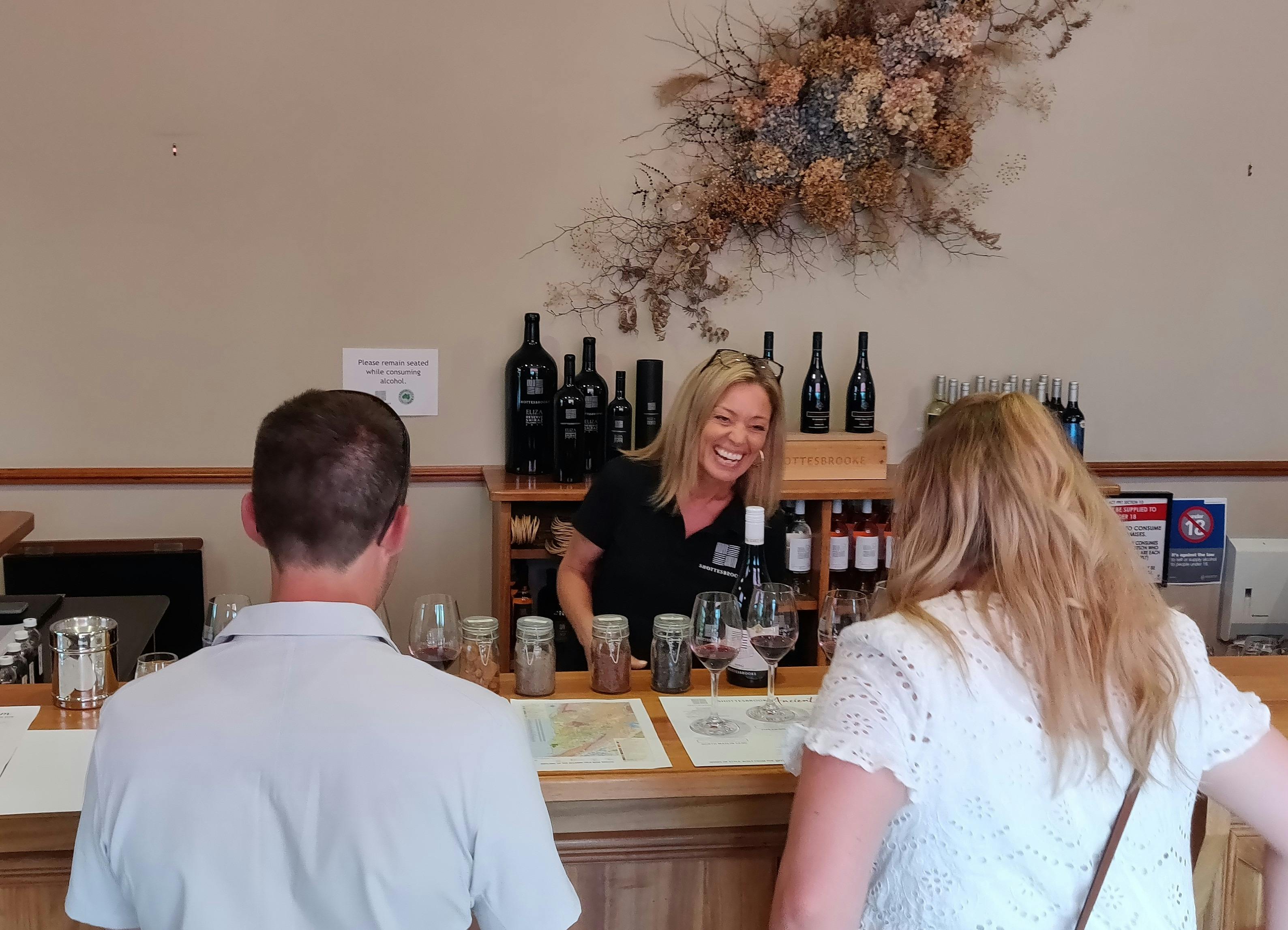 Trying the different shiraz sample with Michelle