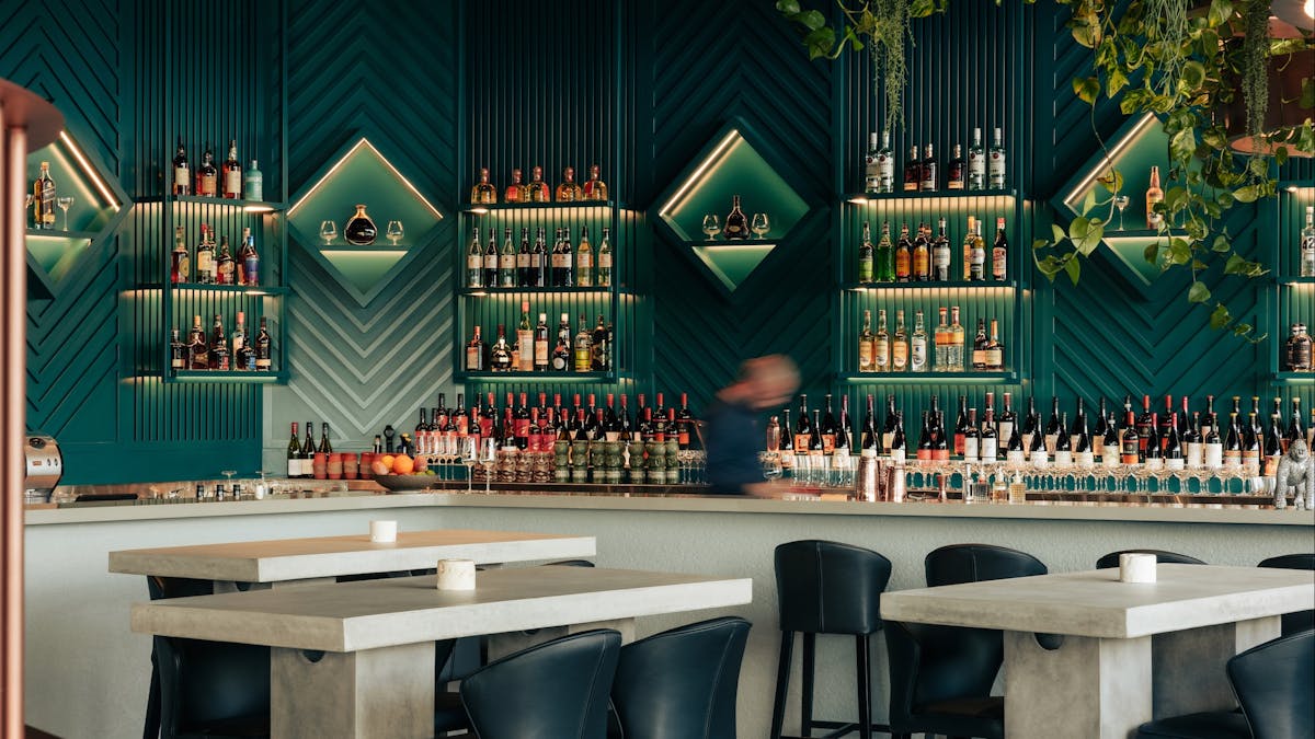 azteca's selection of beverages and image of their bar.