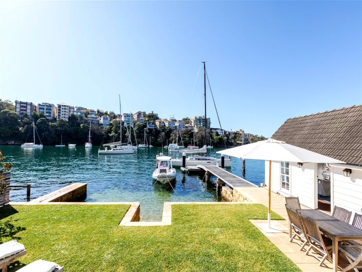 Lawn + boatshed + jetty on ground level