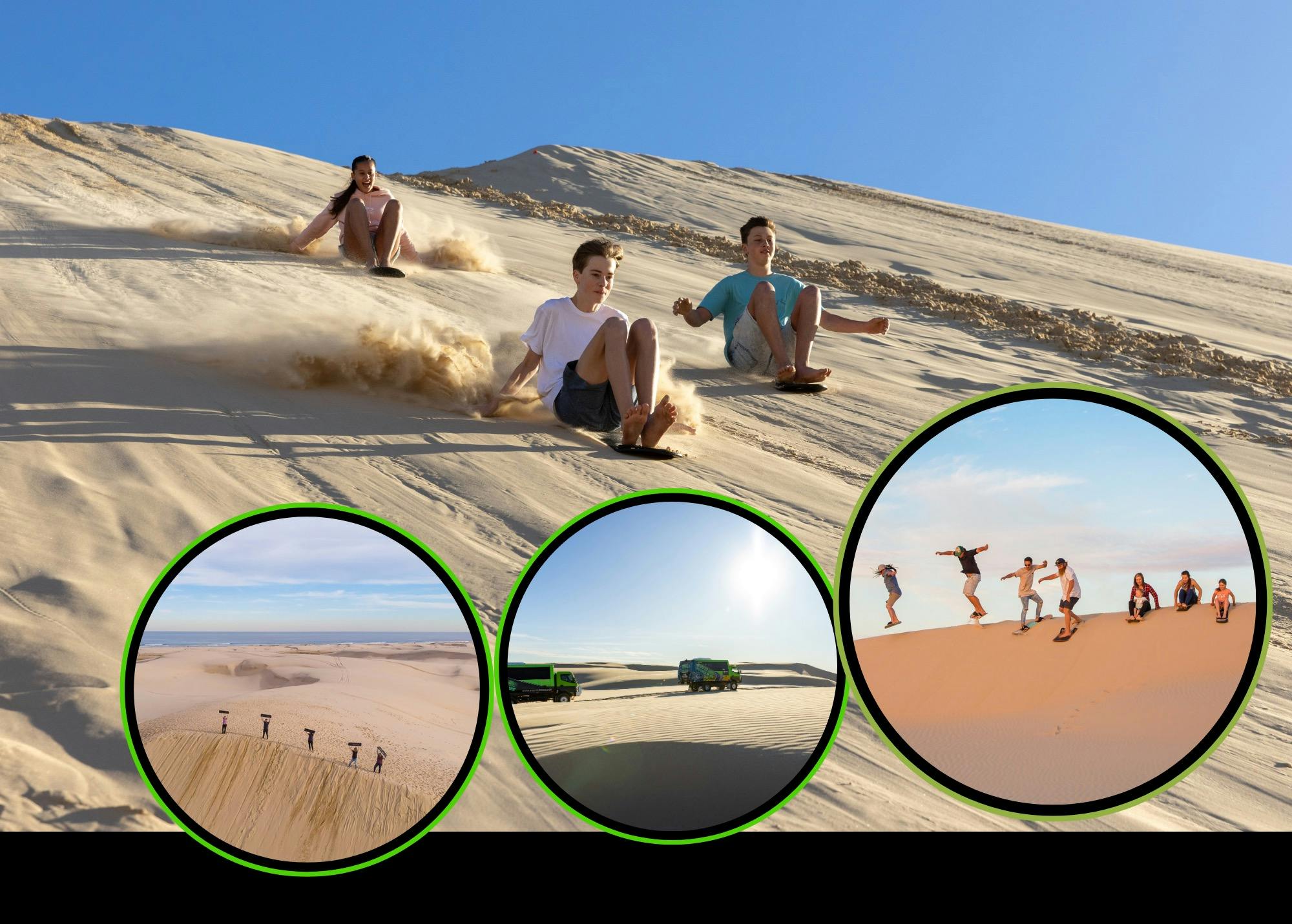 Images of people sandboarding