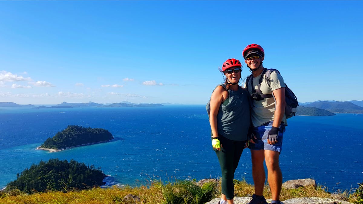 A short break on top of Mt. Jeffreys. 360 degree views of the Whitsunday Islands.