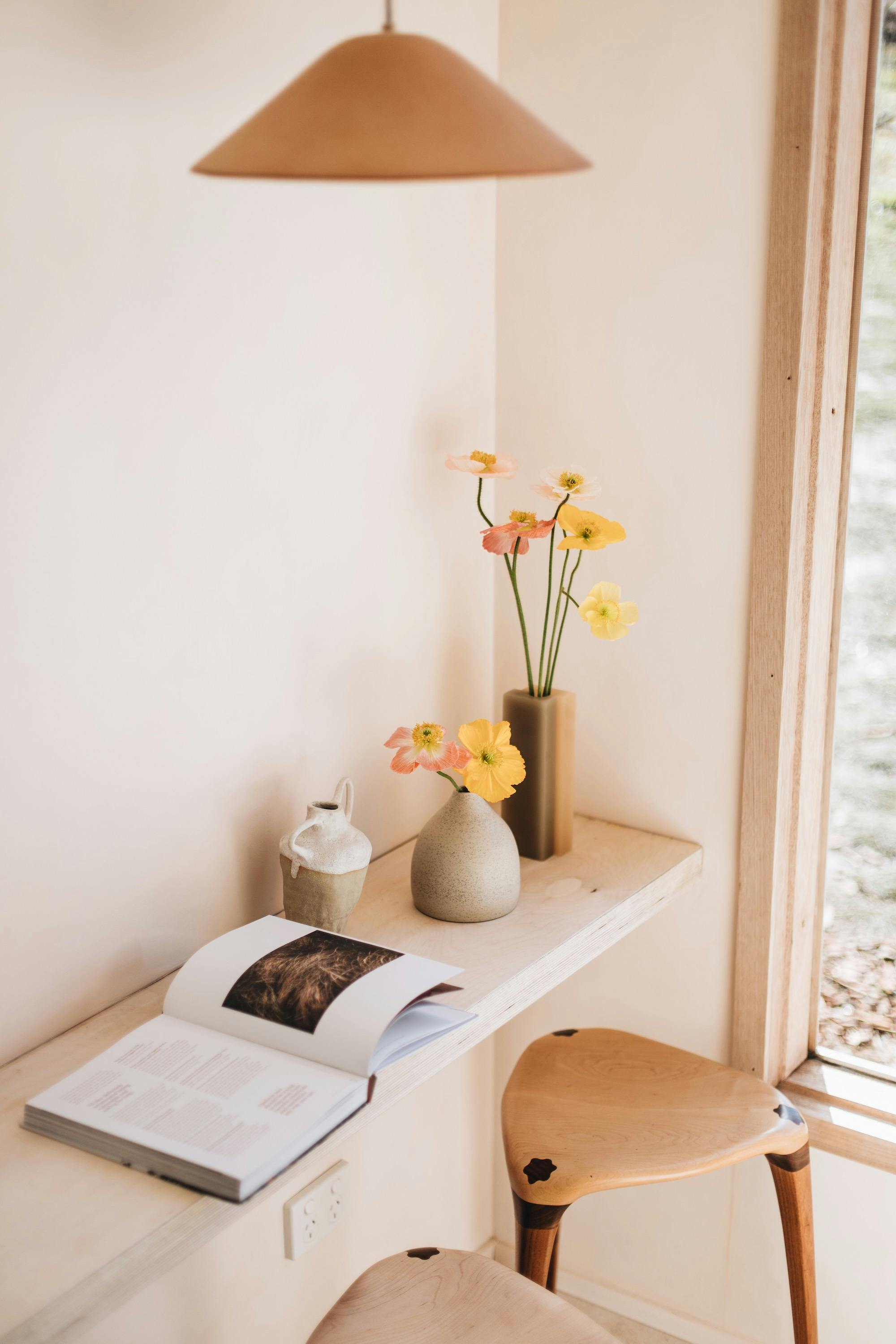 Floating desk in Dinny, the tiny home. Perfect spot for a coffee, reading book or a glass of wine
