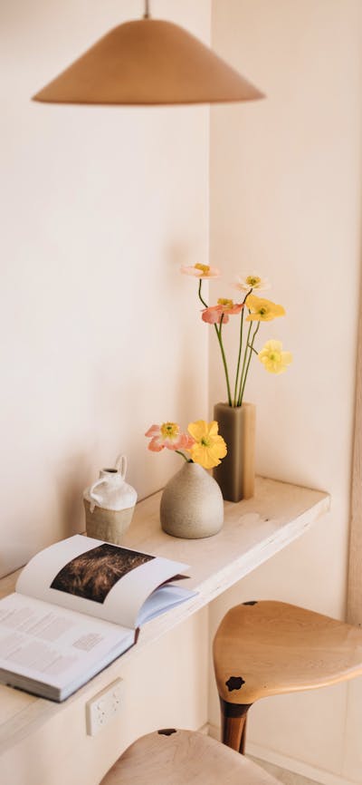 Floating desk in Dinny, the tiny home. Perfect spot for a coffee, reading book or a glass of wine