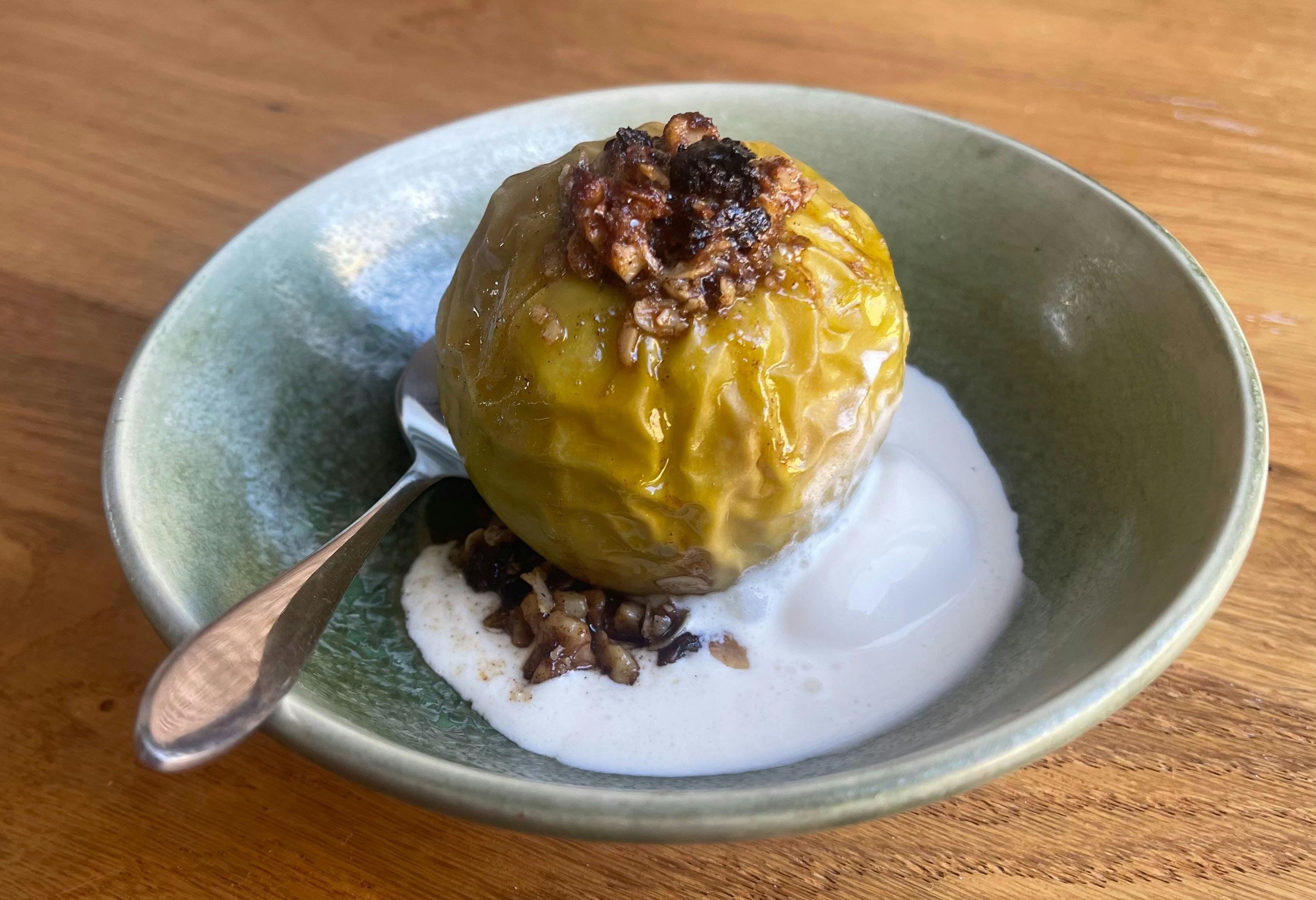 beautiful baked granny smith apple with ice-cream