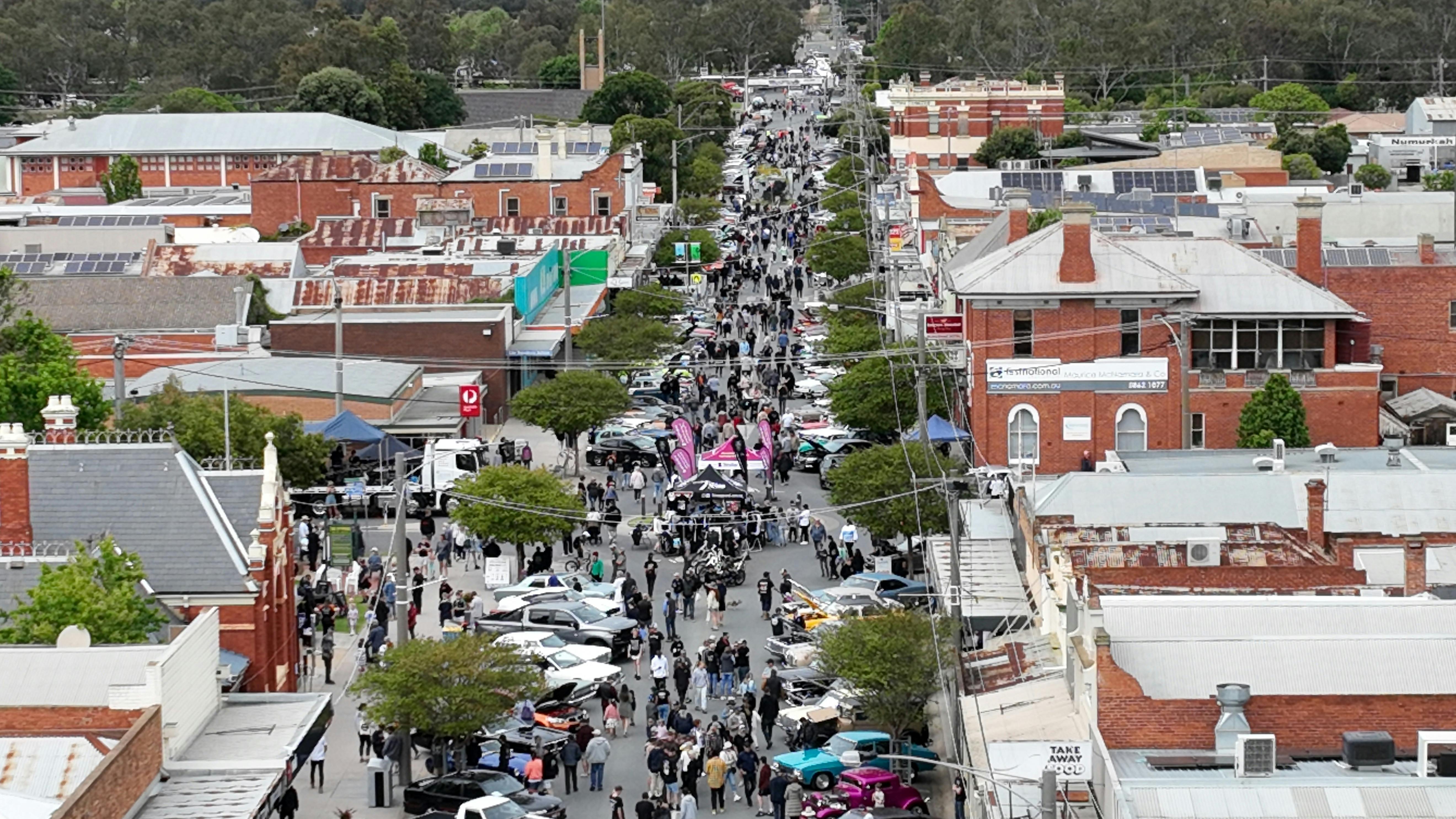 Aerial view of Show us ya wheels