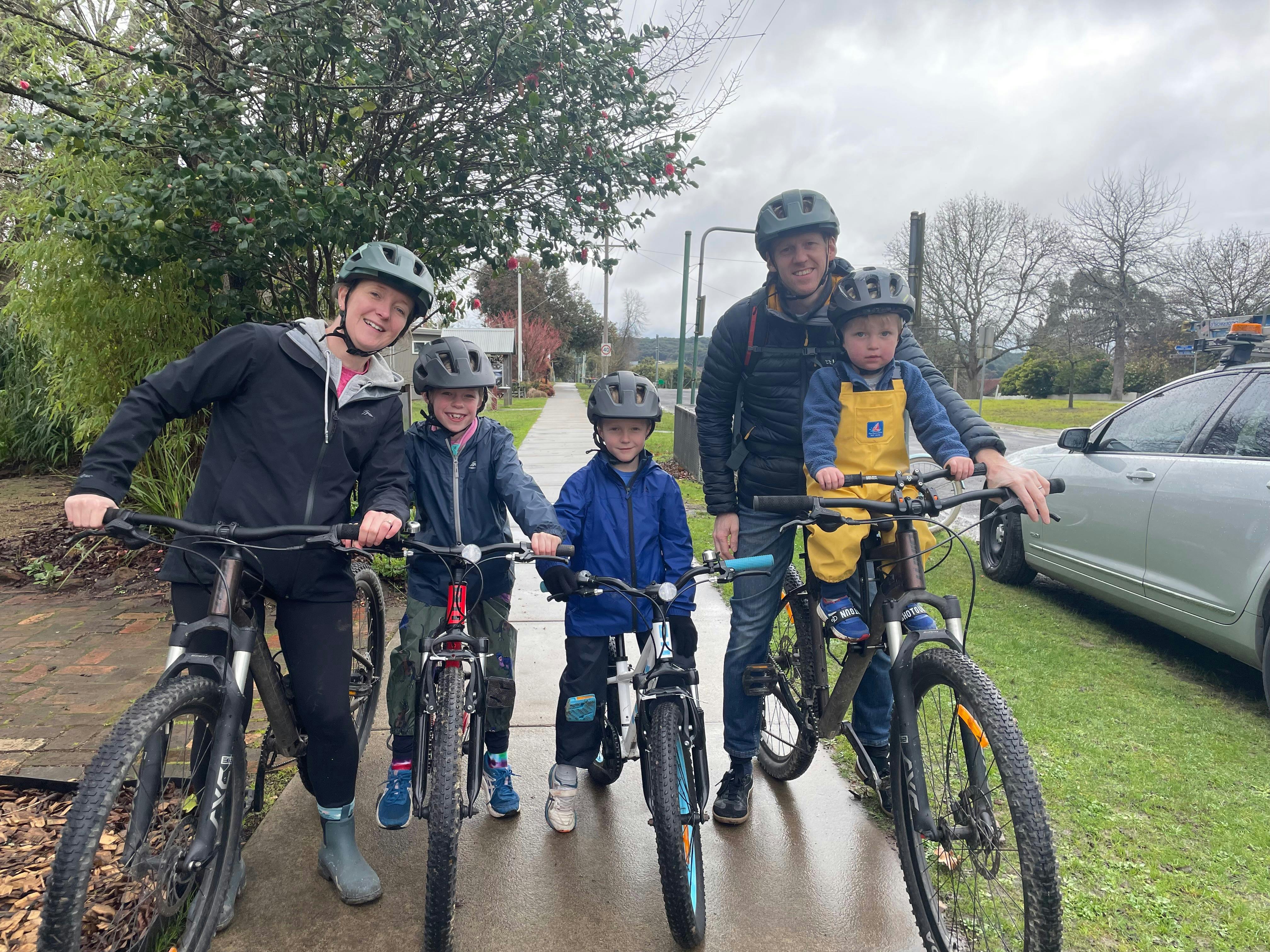 A family on bikes