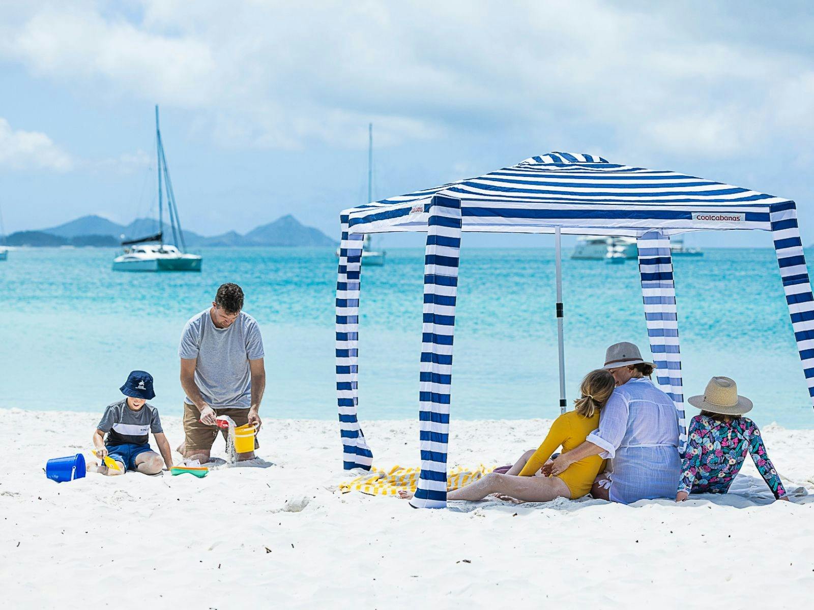 A family playing on the beach