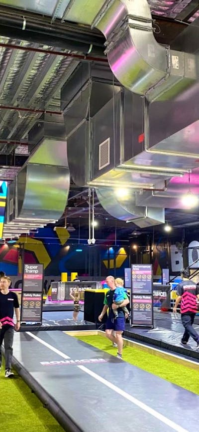 A large play area with trampolines