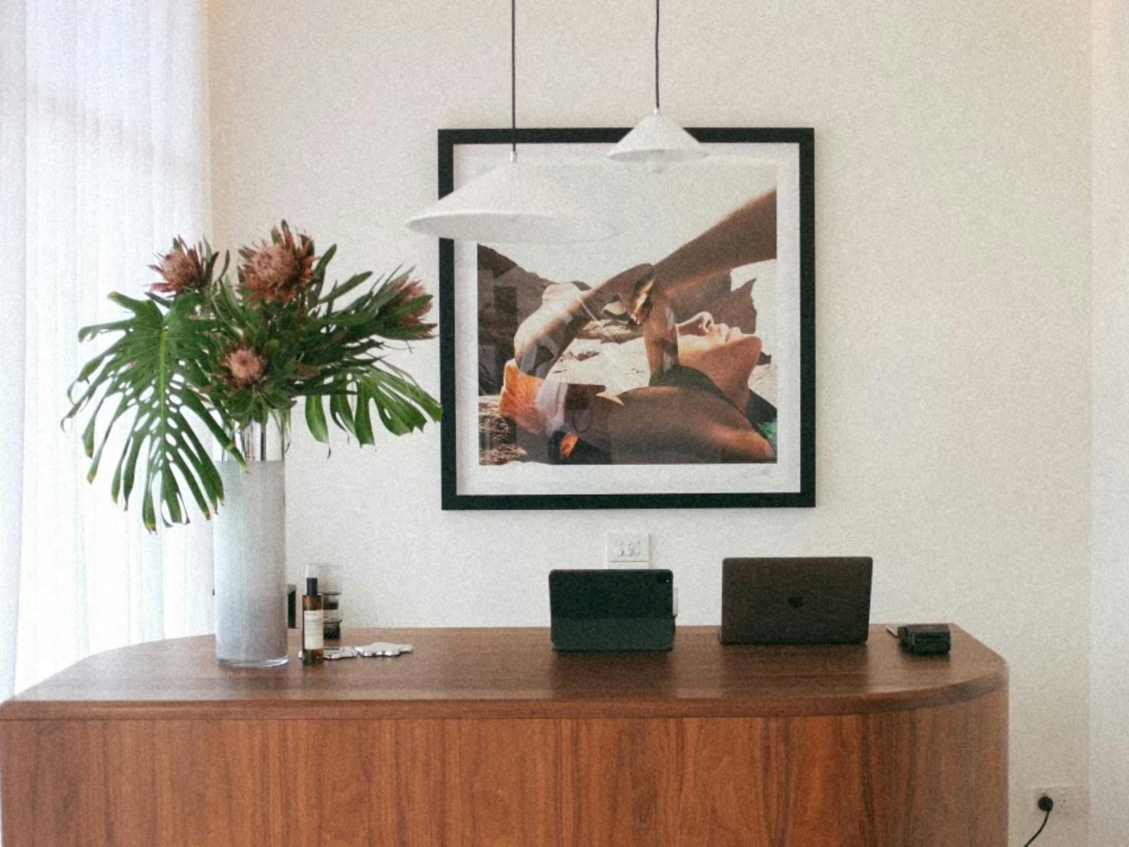 picture of wooden walnut reception desk