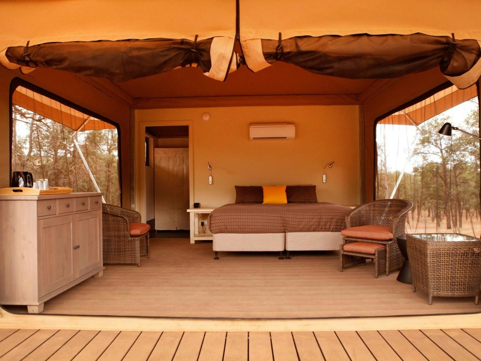 Front view of glamping tent "Ikara Safari Camp", Active Rest Retreats, Wilpena Women's Weekend.