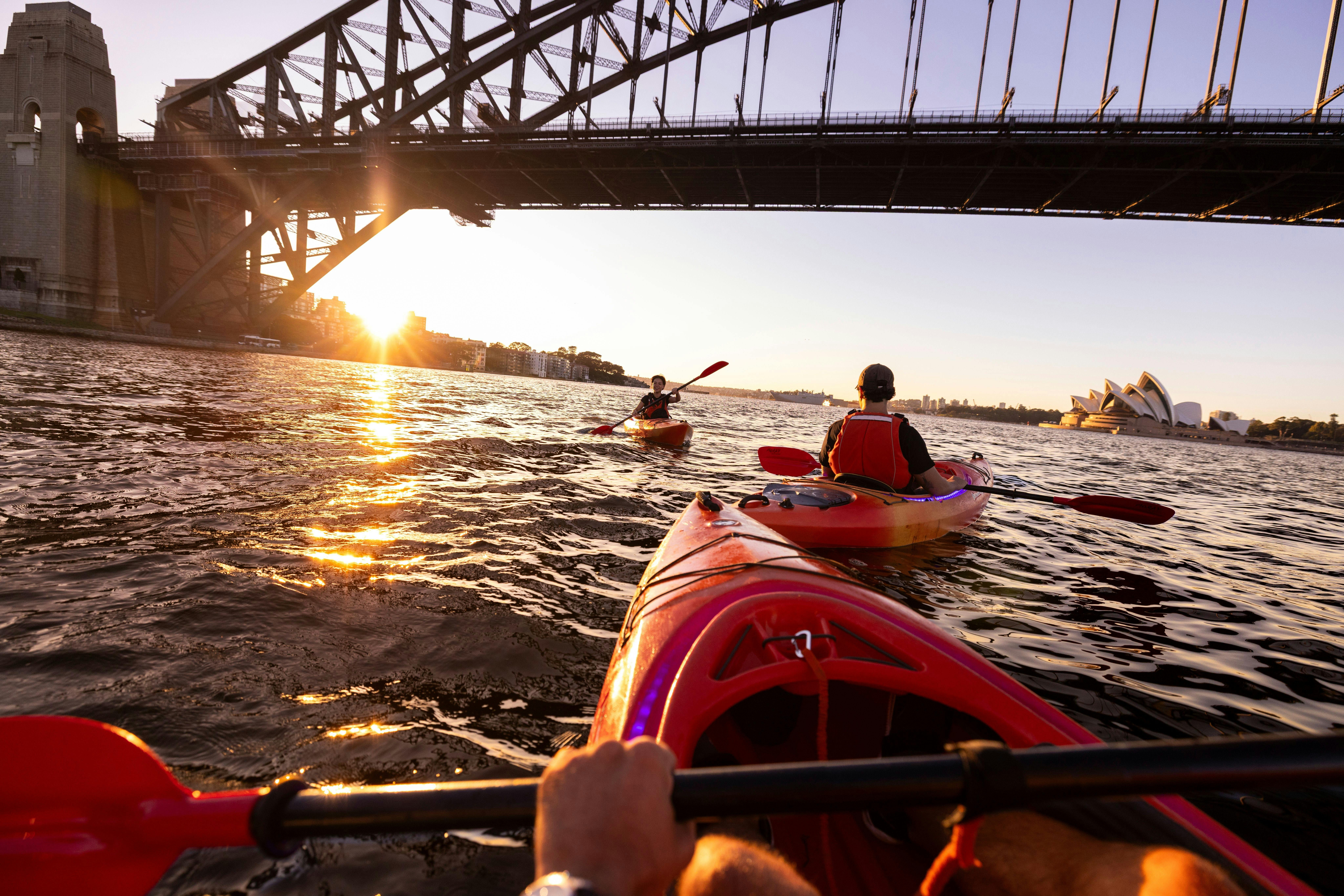 Point Of View of paddler in a kayak facing the Sydney Harbour bridge