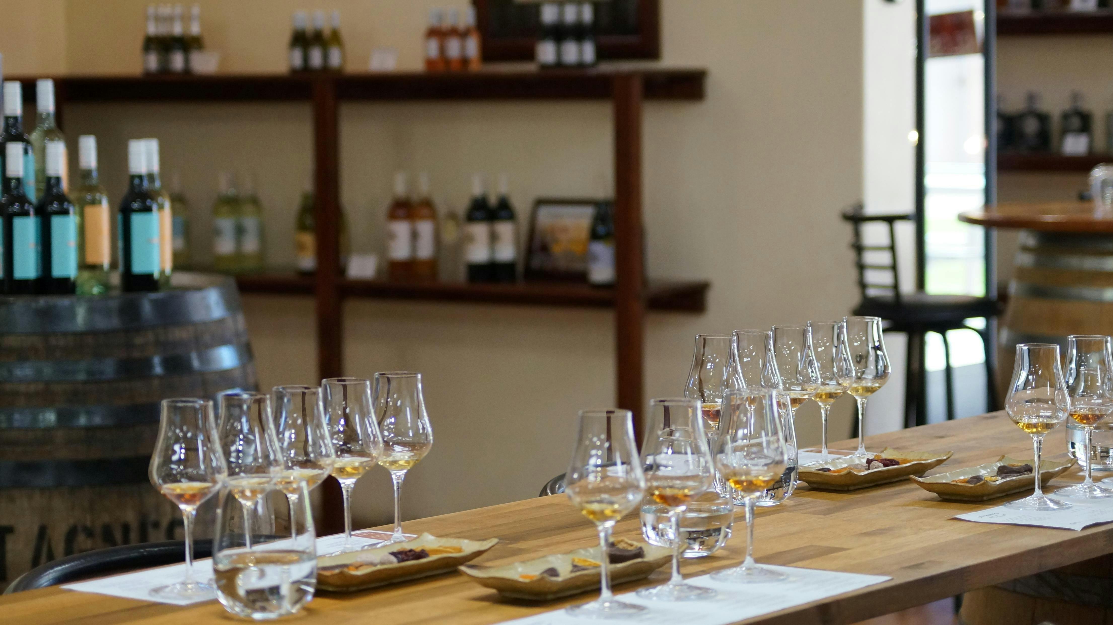Photo of a tasting experience set up in cellar door