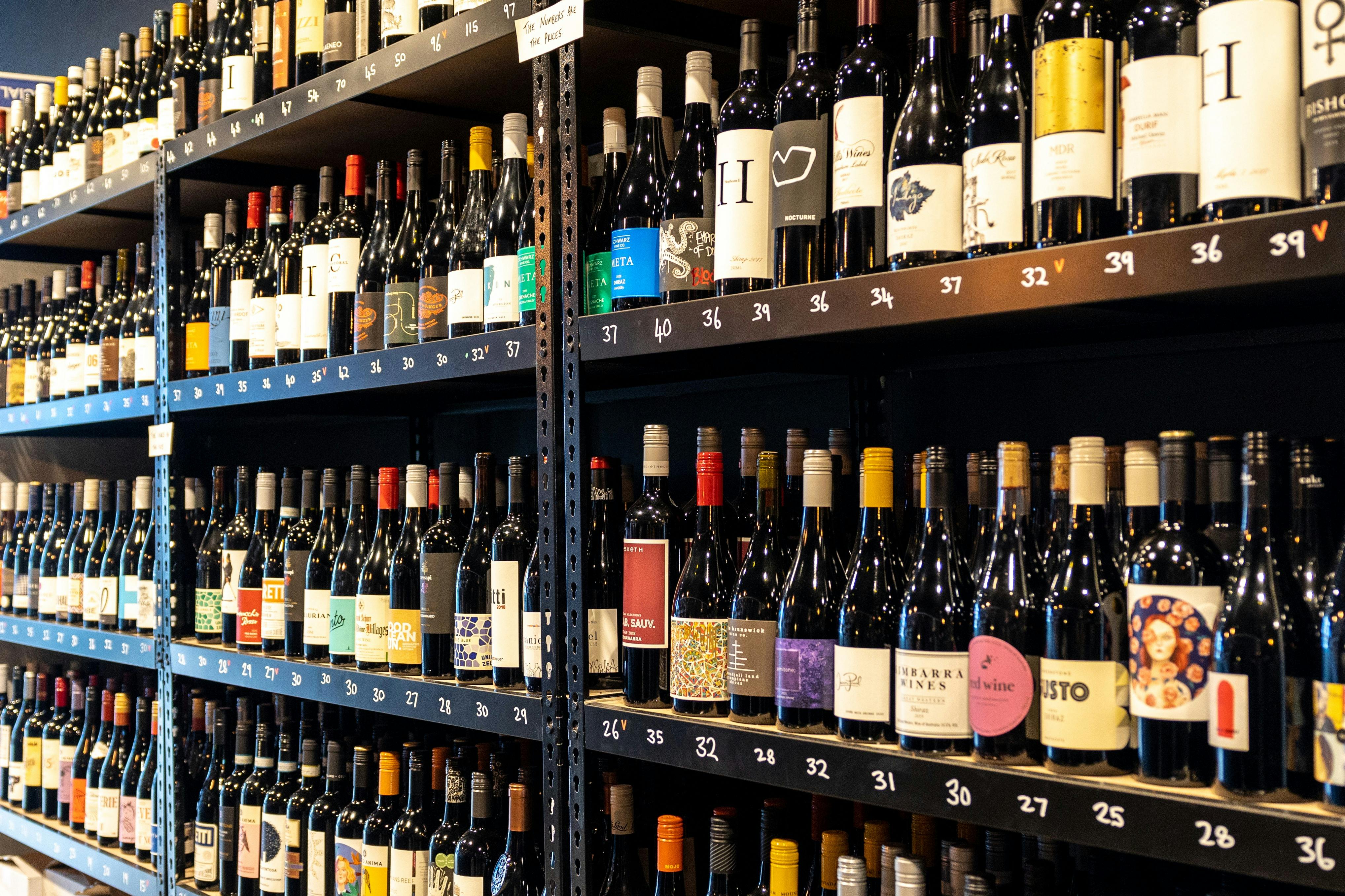 Bottles of wine on a shelf