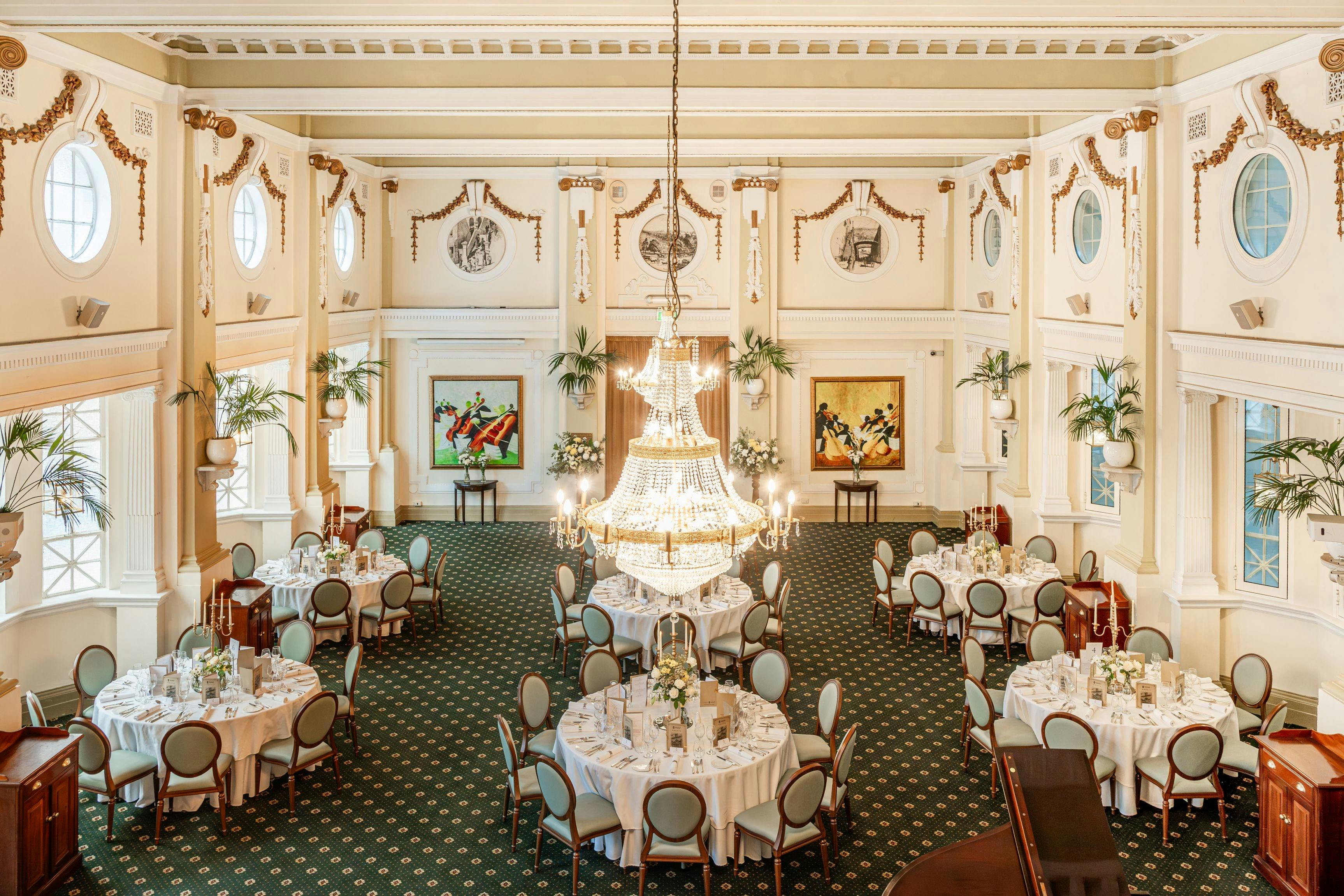 Sumptuous 1920's dining room with chandelier