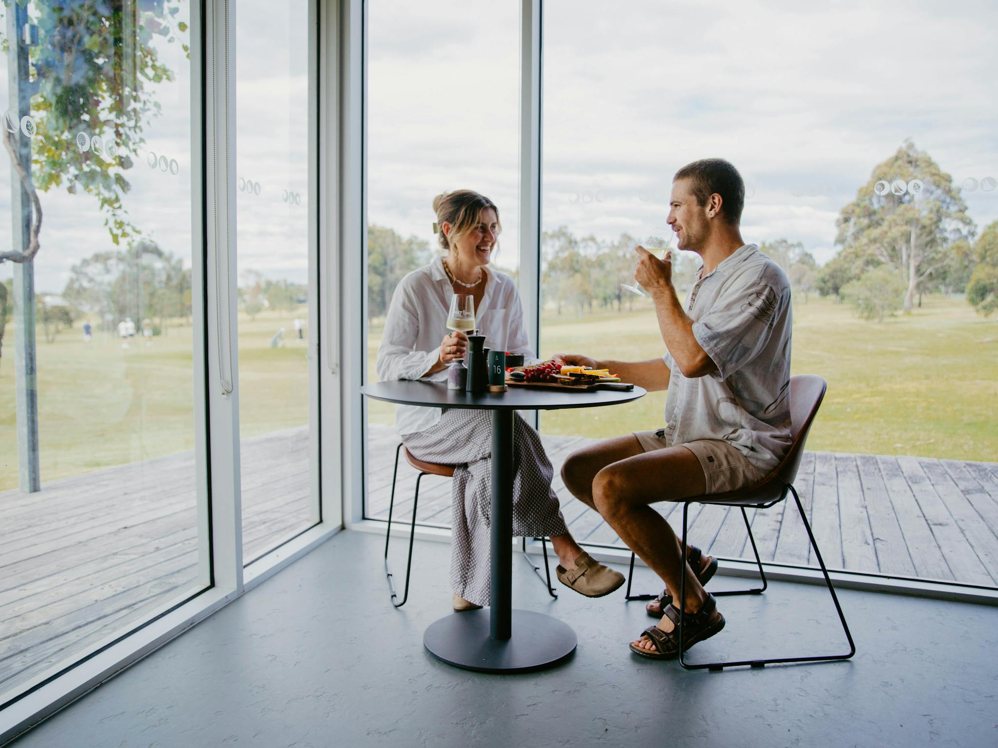 Couple dining indoors