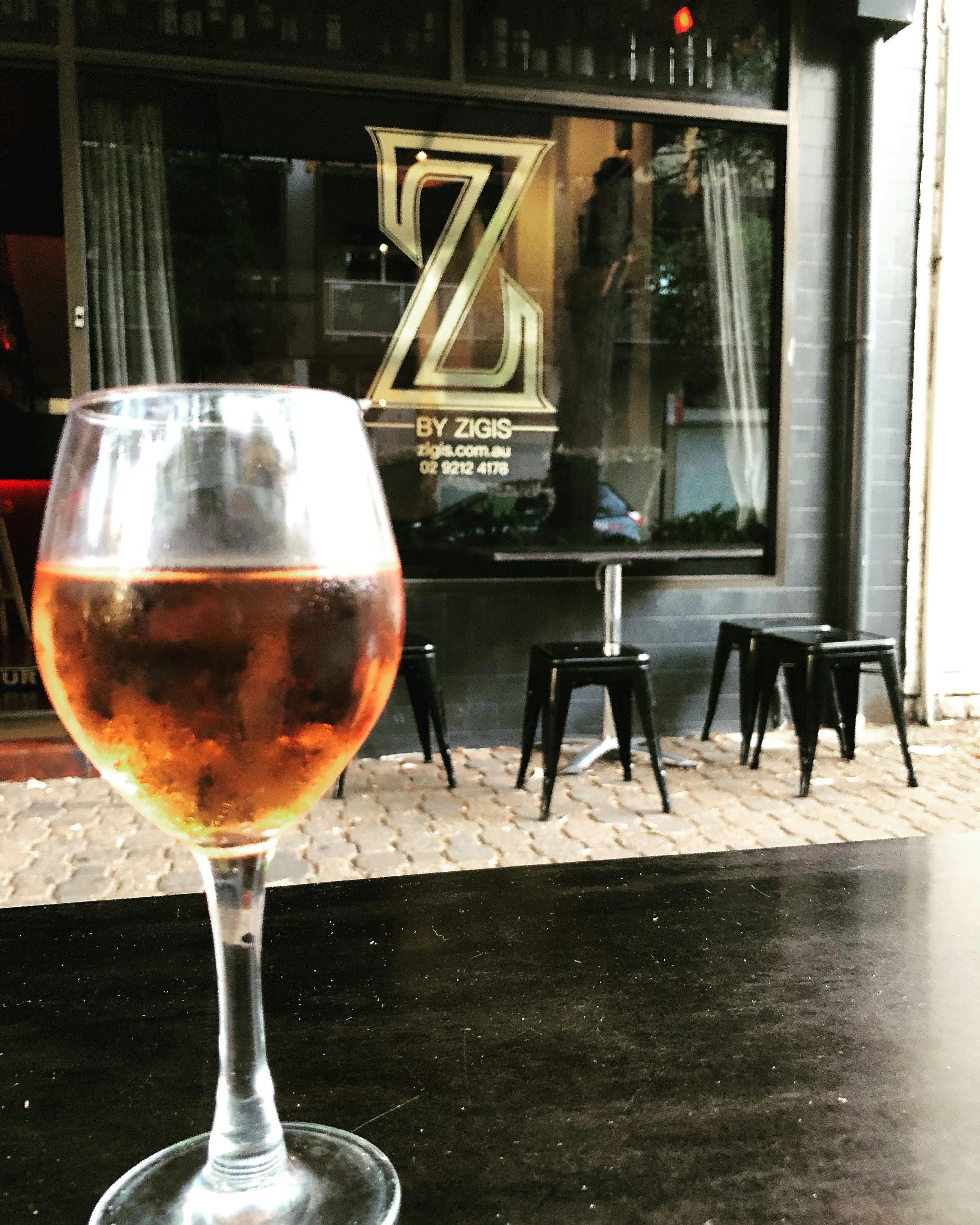 Wine glass at front bar