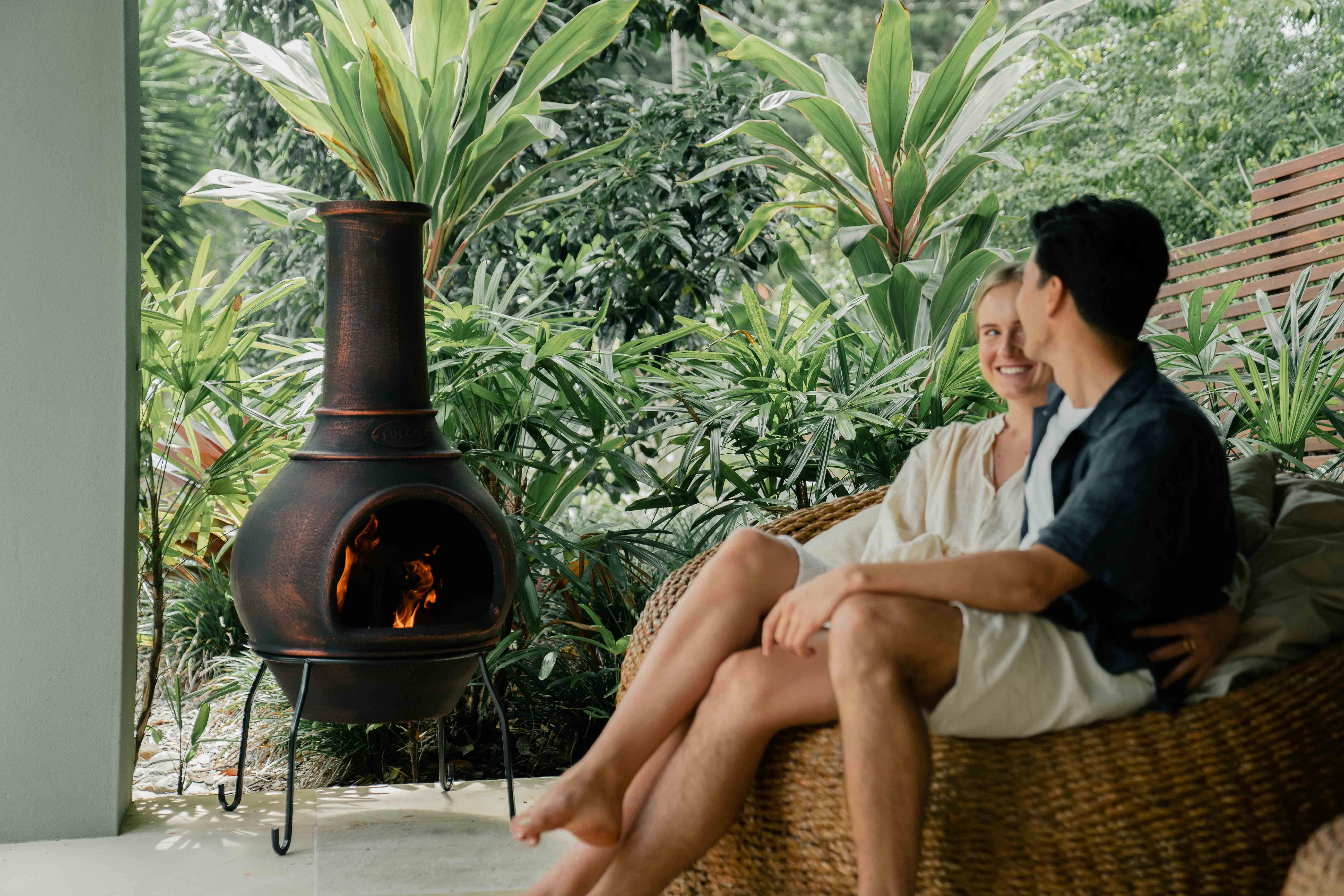 Couples enjoying fire pit