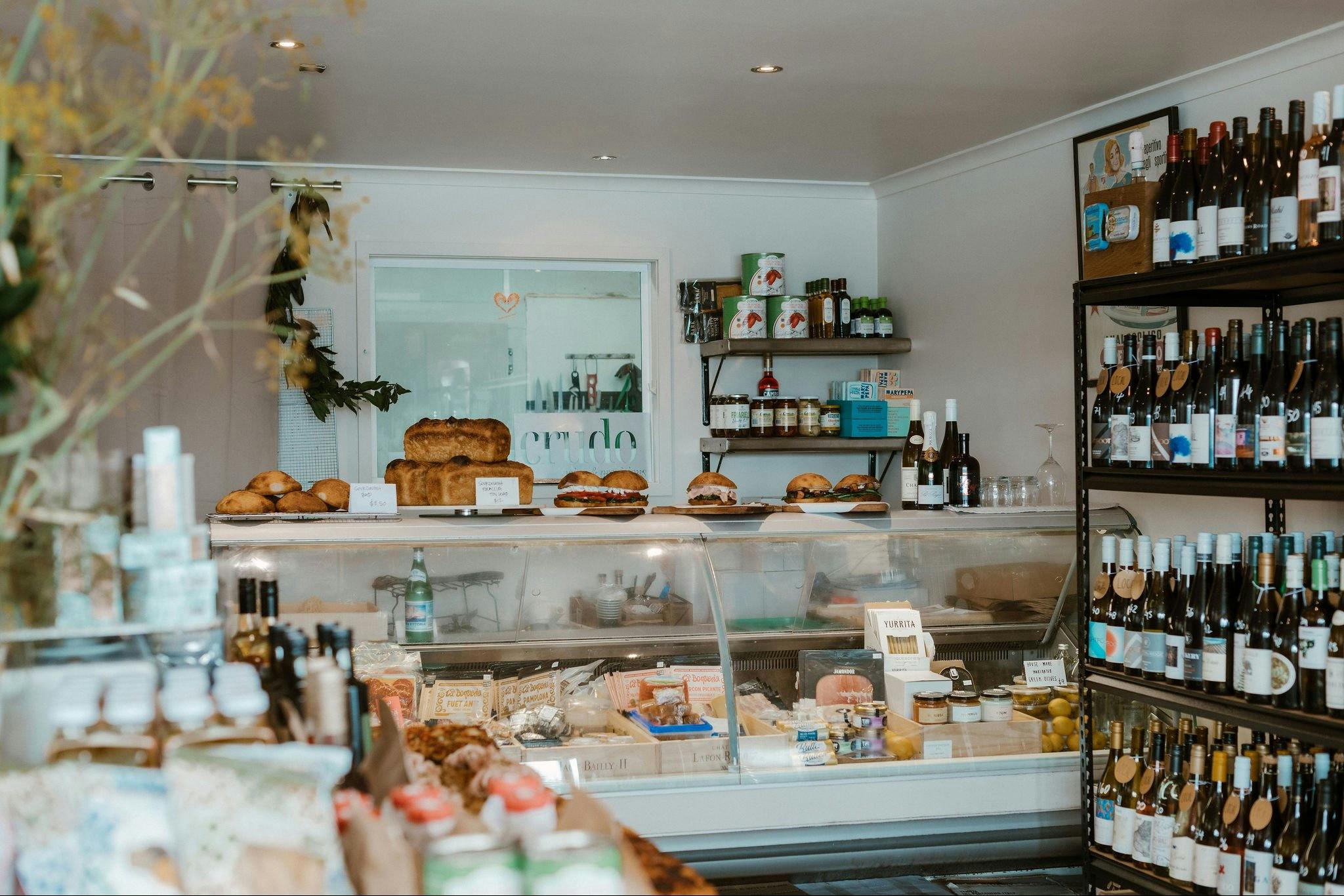 Products on display at Crudo Deli