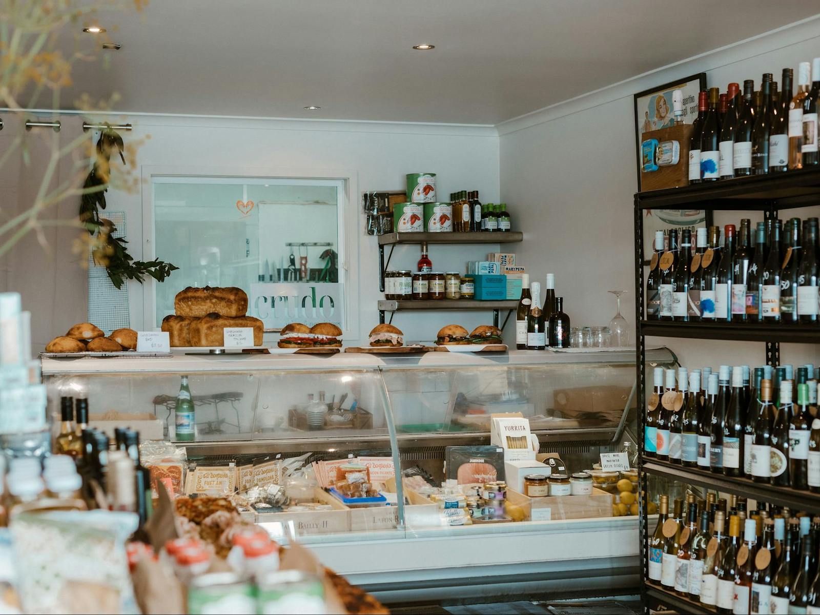 Products on display at Crudo Deli