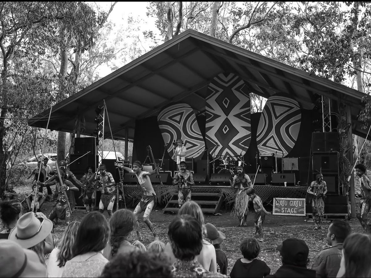 First nations people welcome guests with a corroborees at Kuranda Roots Festival in Mareeba FNQ.