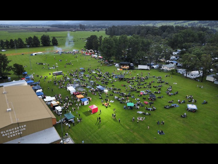 Aerial photo of event space, taken at 6pm