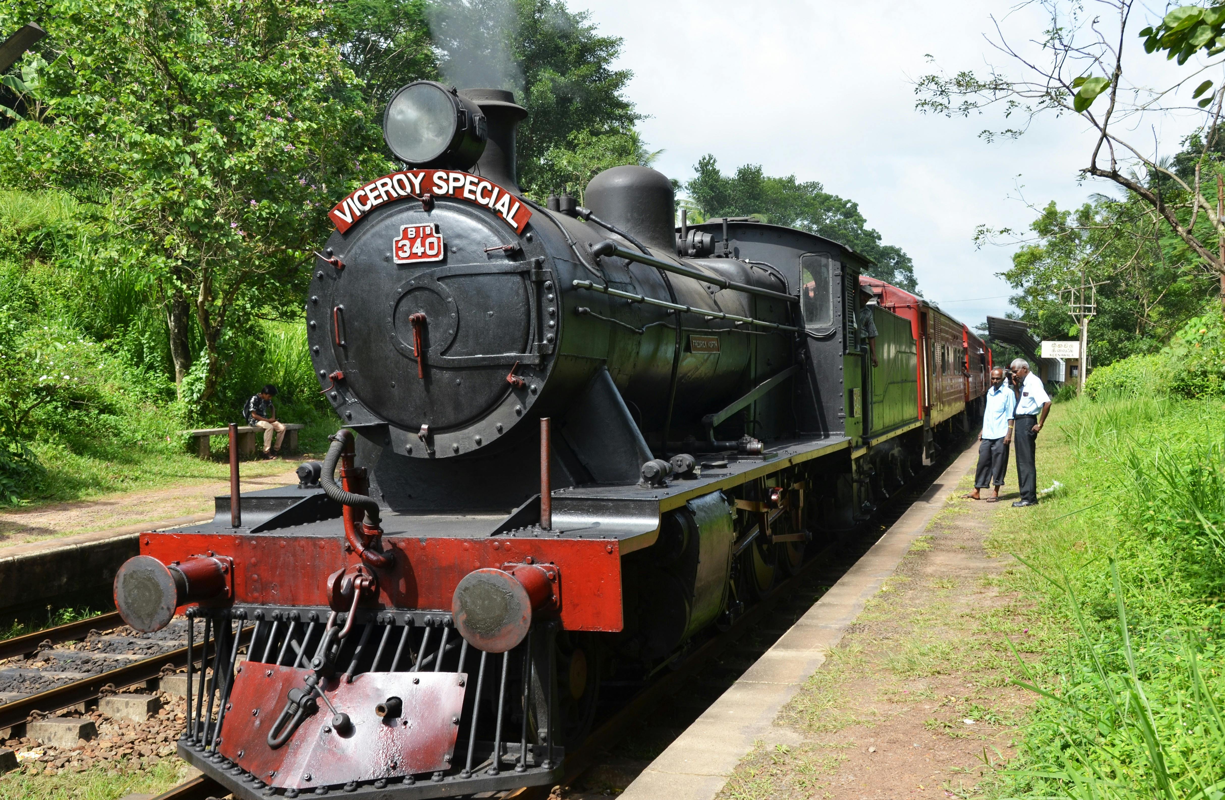 The Viceroy Special Steam Train pulled into a station in Sri Lanka