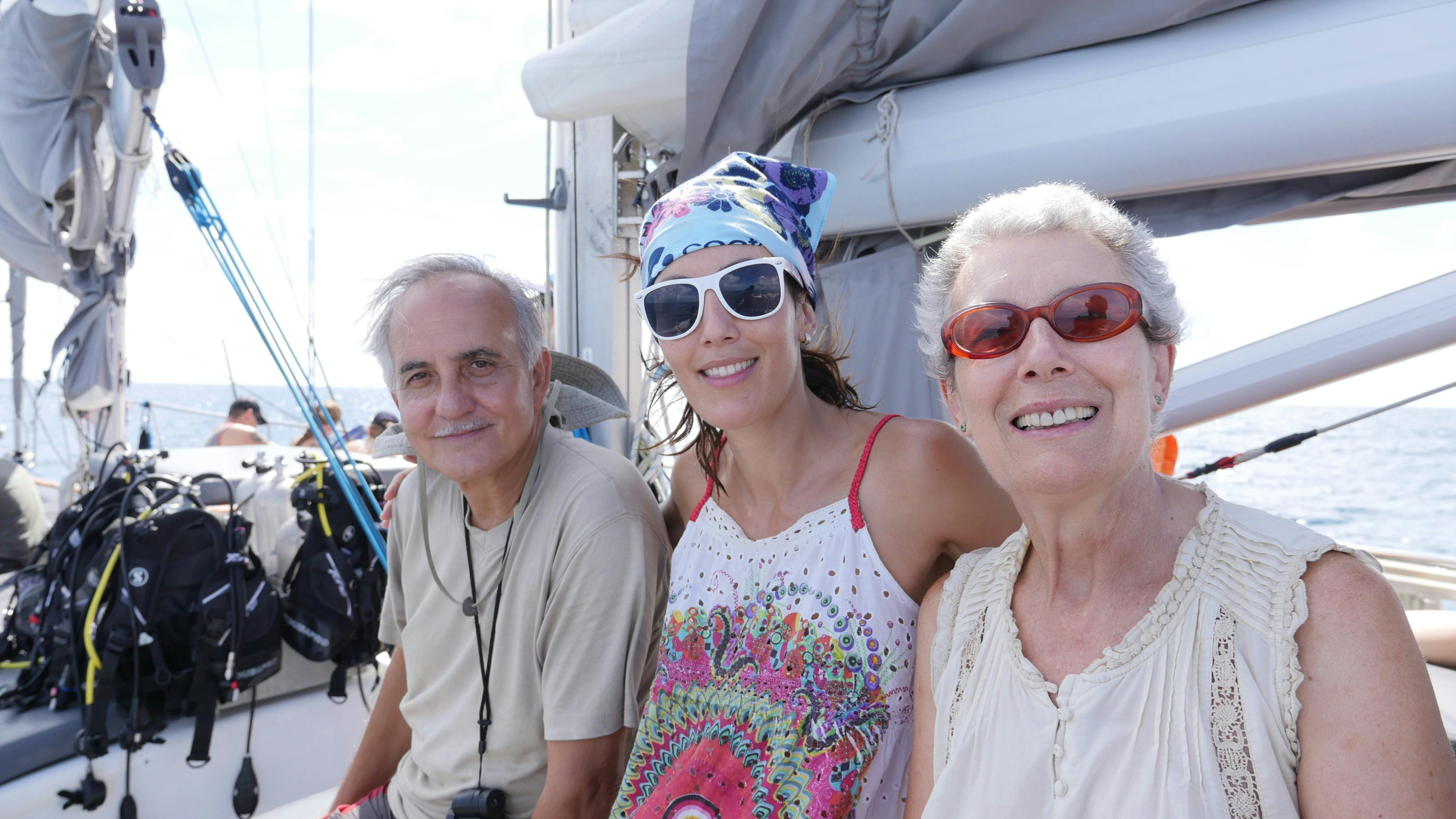 An Ocean Free guest enjoying time with her parents - sailing out to Great Barrier Reef