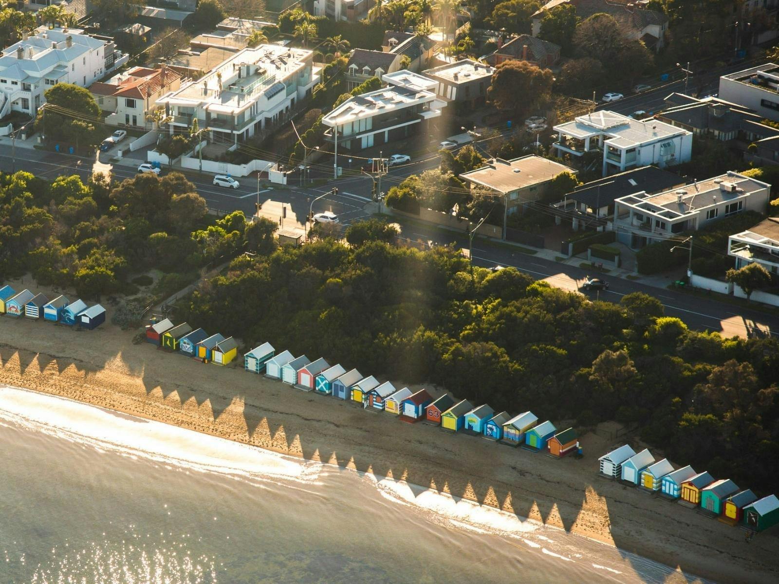 Brighton Beach Boxes during the Melbourne Sunrise Helicopter Ride