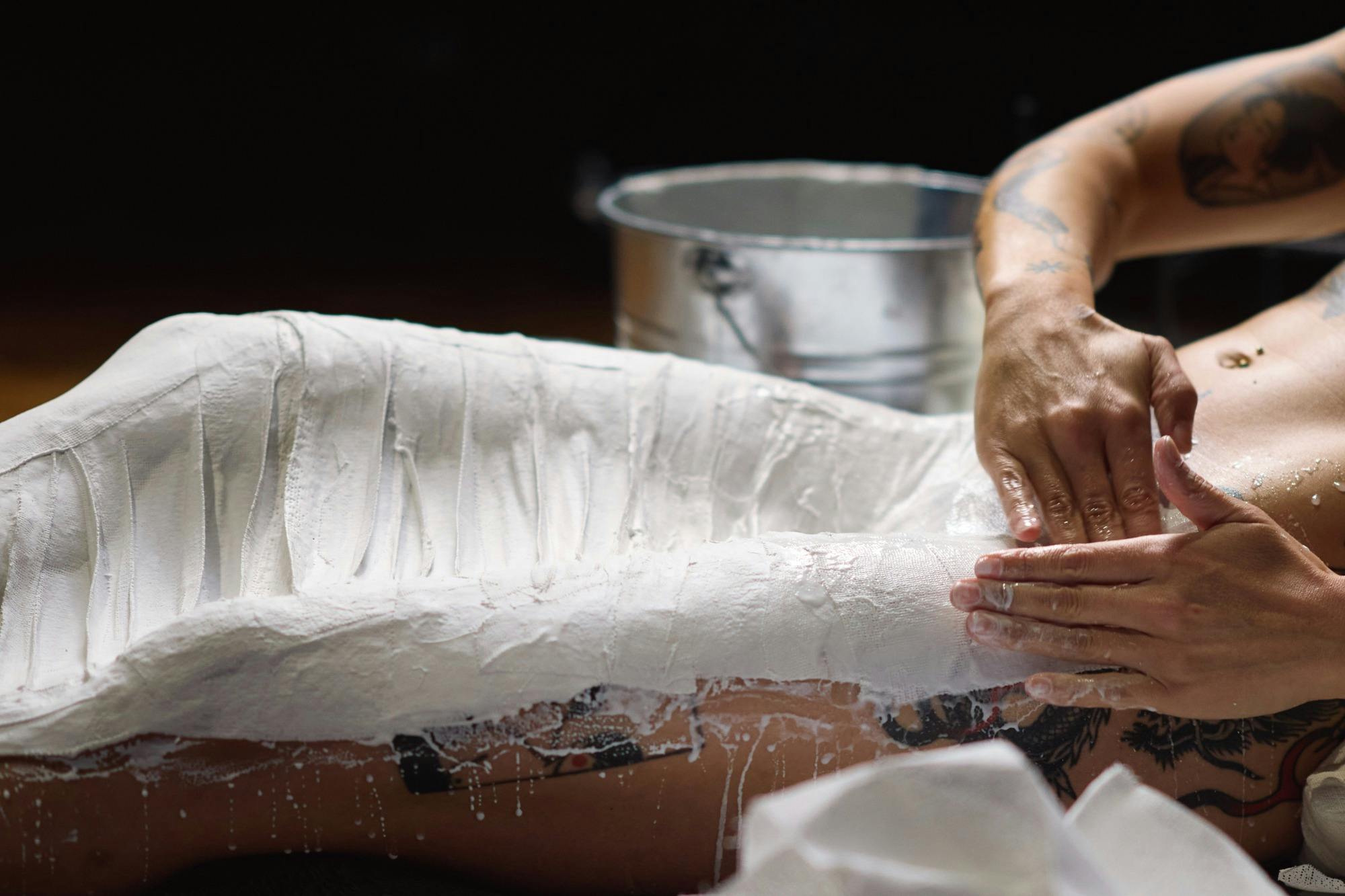 Jenni Large, Body Shells, 2025, Body, sculpture, plaster, water. Hobart Current: Here, 2025