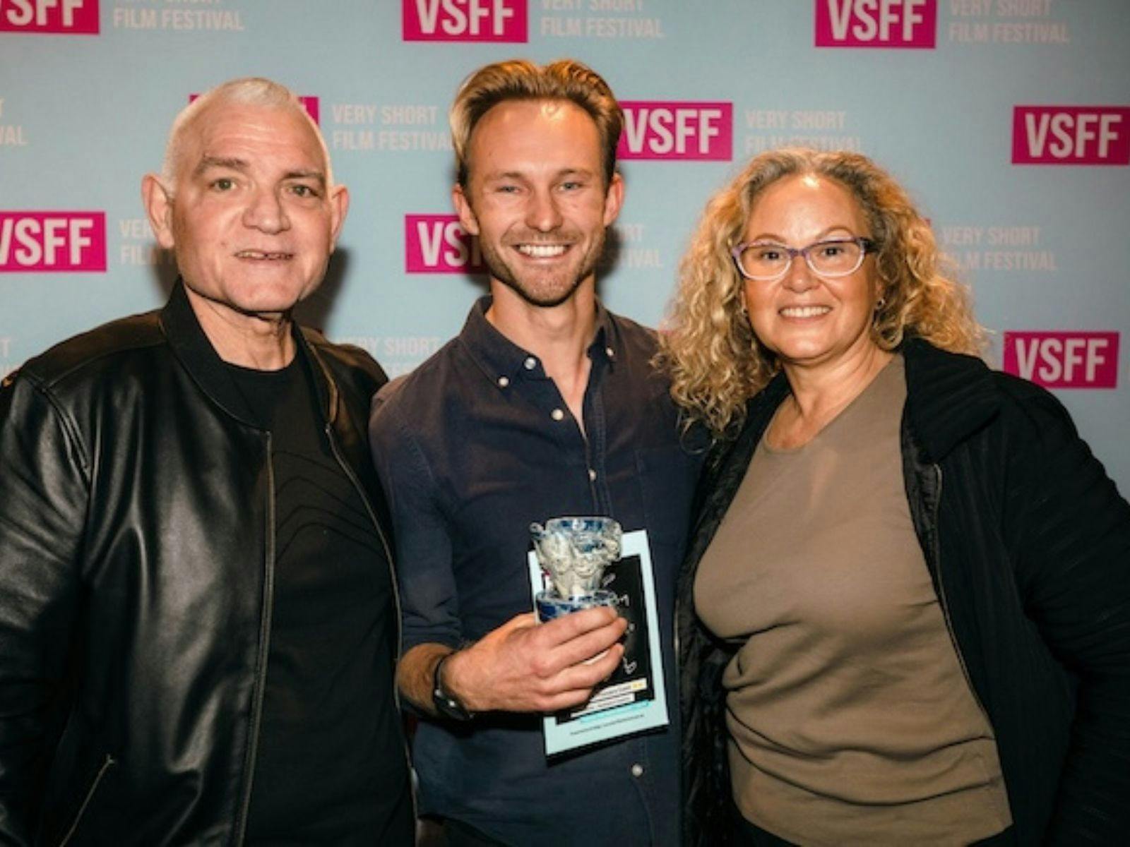Actor, director and writer Leah Purcell with a Very Short Film Festival winner.